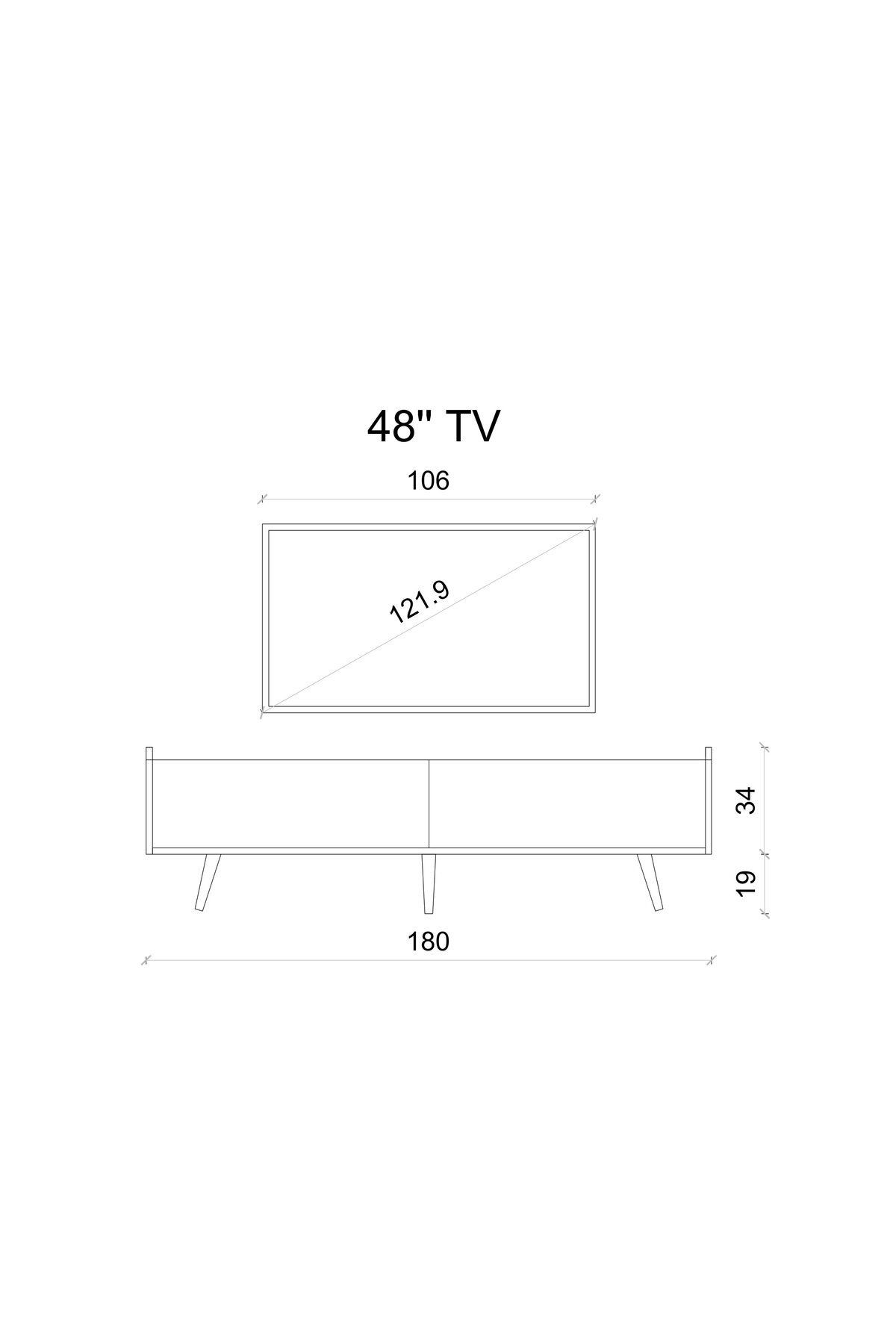 RİGEL COUNTRY BEYAZ MDF 2 KAPAKLI (DÜŞME KAPAK) AHŞAP AYAKLI 180 CM TV ÜNİTESİ