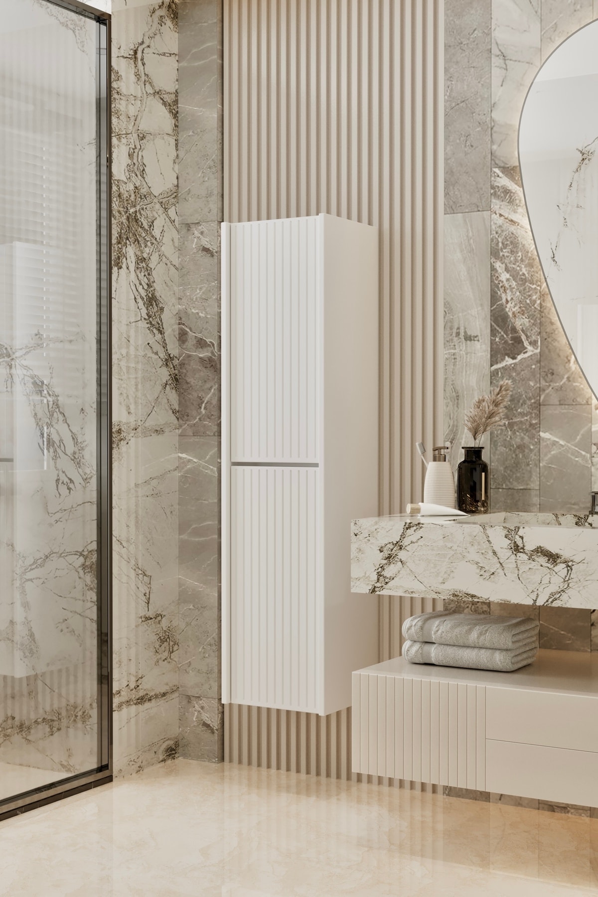CAPELLA BEYAZ MDF ÇOK AMAÇLI BANYO DOLABI 138x34 CM