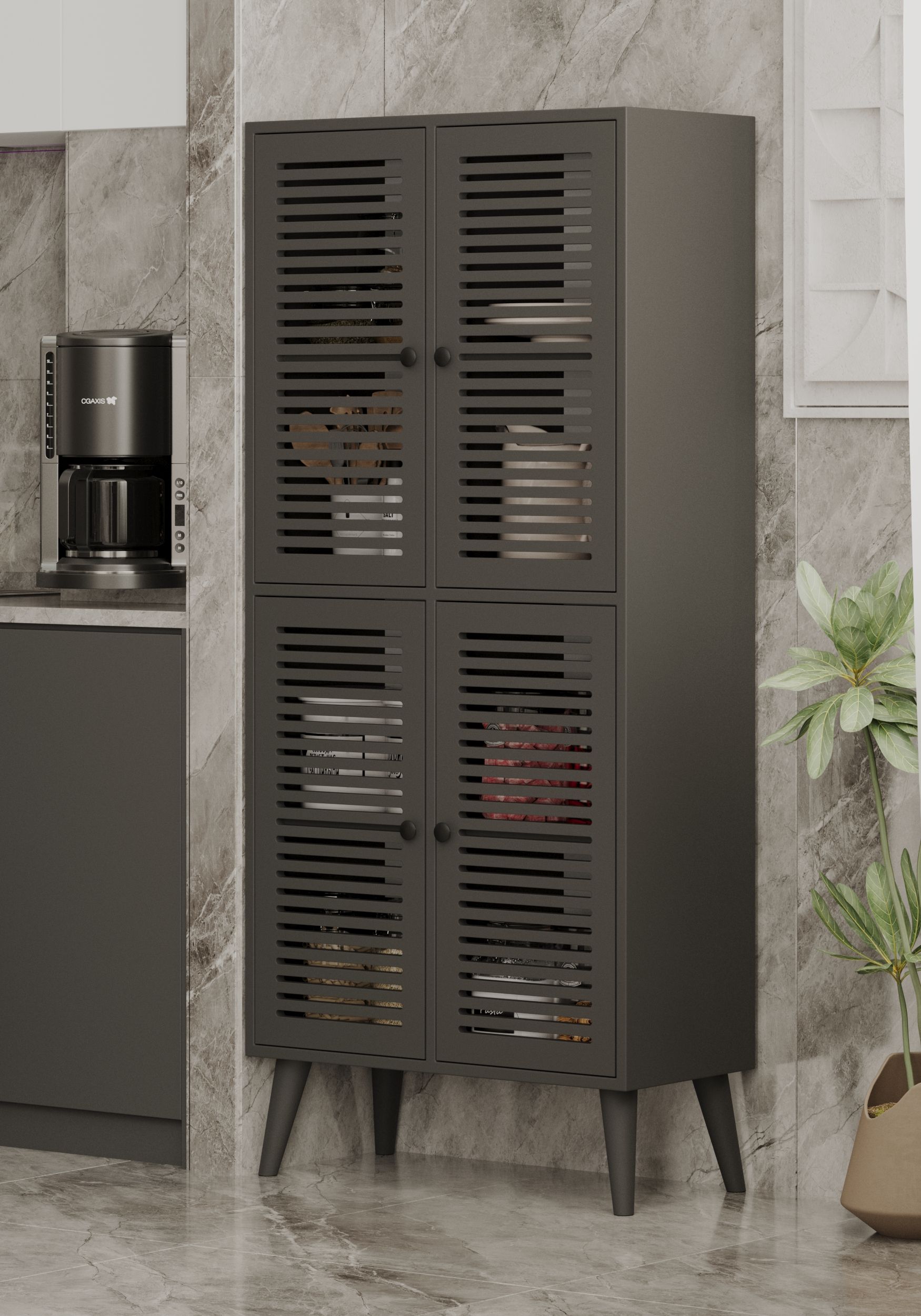 Deneb Mdf Gri 4 Kapaklı (panjur Kapak) Ahşap Ayaklı Kiler Dolabı