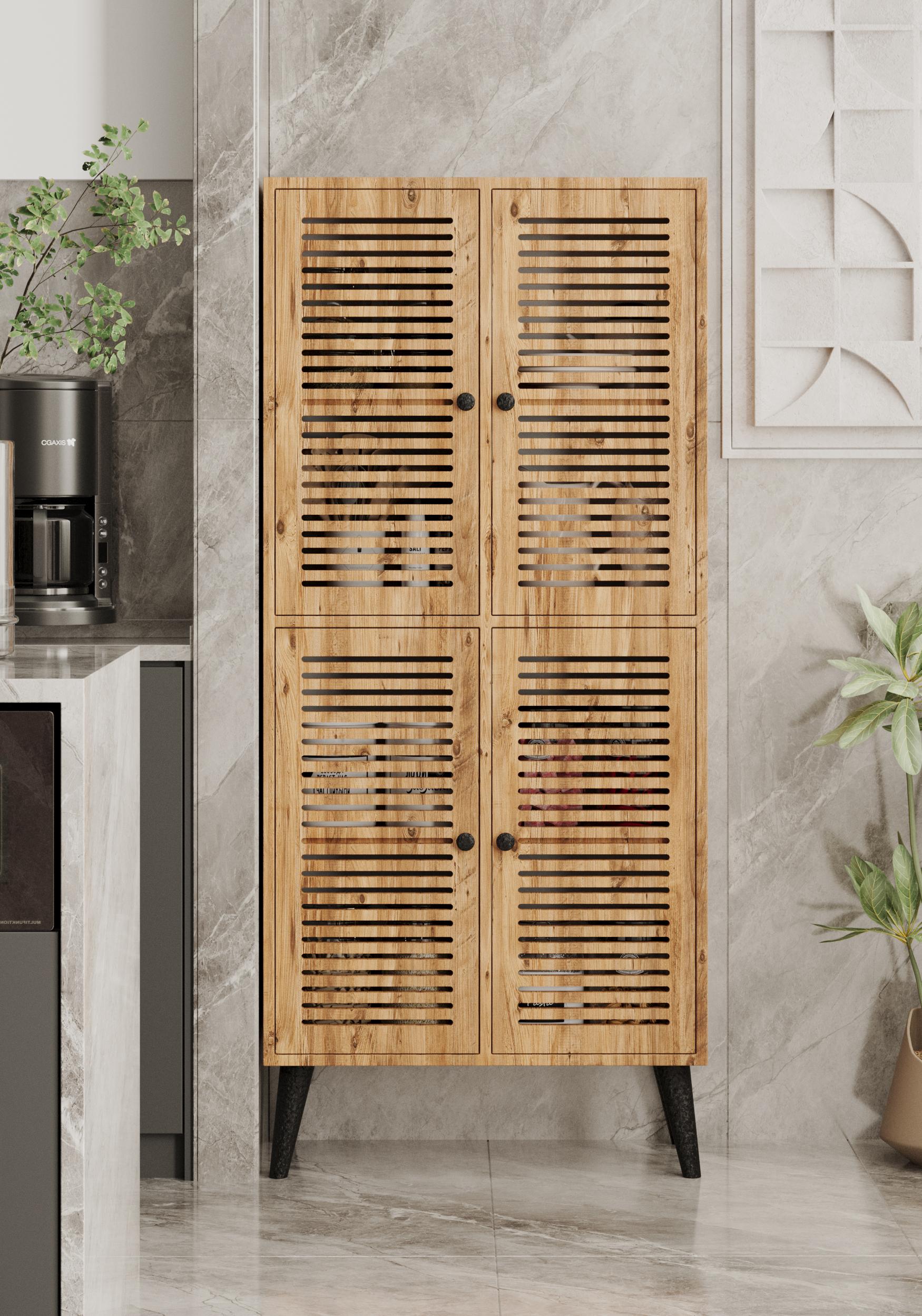 DENEB MDF ATLANTİK ÇAM RENGİ 4 Kapaklı(Panjur Kapak) Ahşap Ayaklı Kiler Dolabı