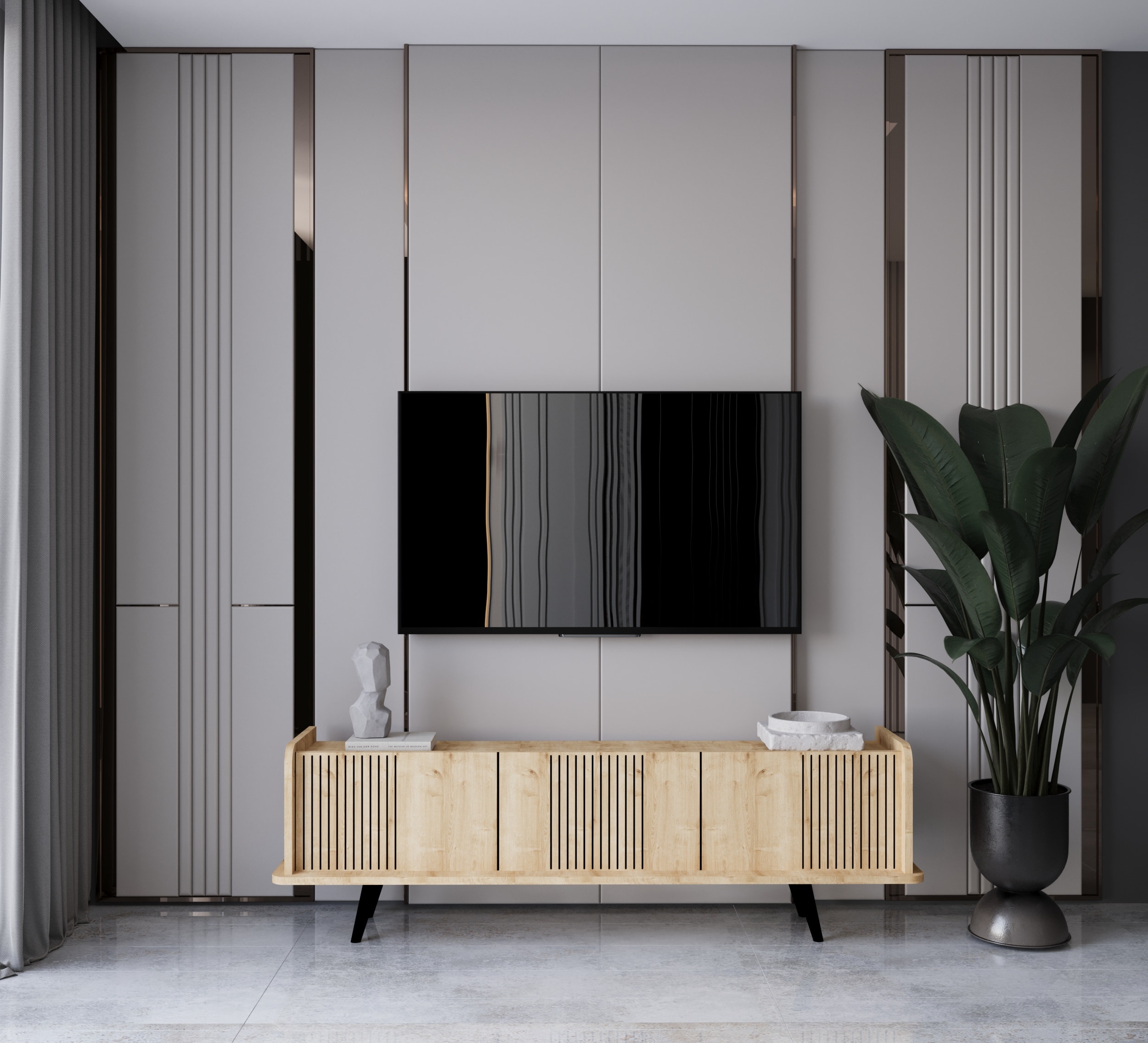 SPİCA SAFİR MEŞE RENGİ MDF AHŞAP AYAKLI 140 CM TV ÜNİTESİ - 200 CM