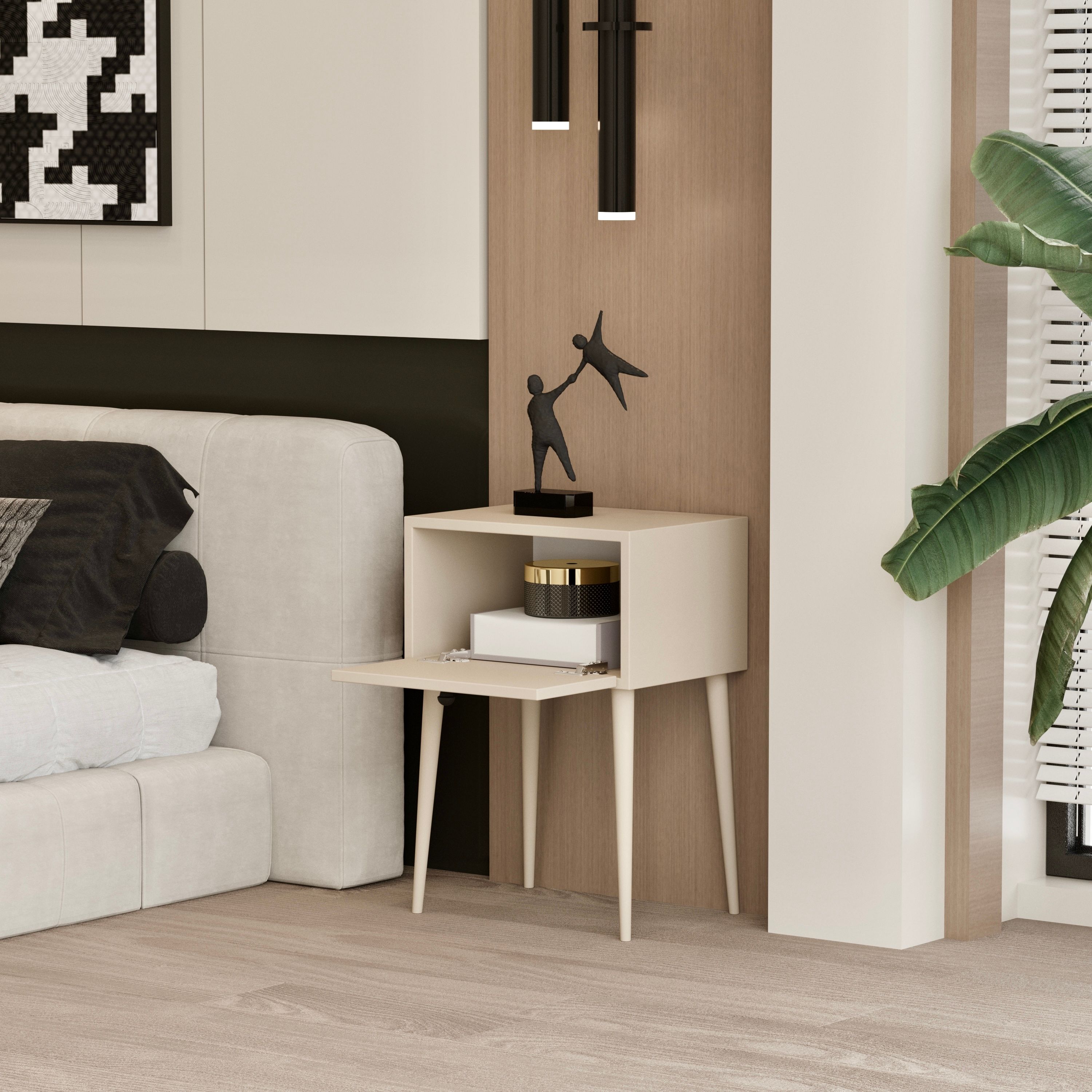 CANOPUS MDF KUM TAŞI RENGİ AHŞAP AYAKLI TEK KAPAKLI KOMODİN