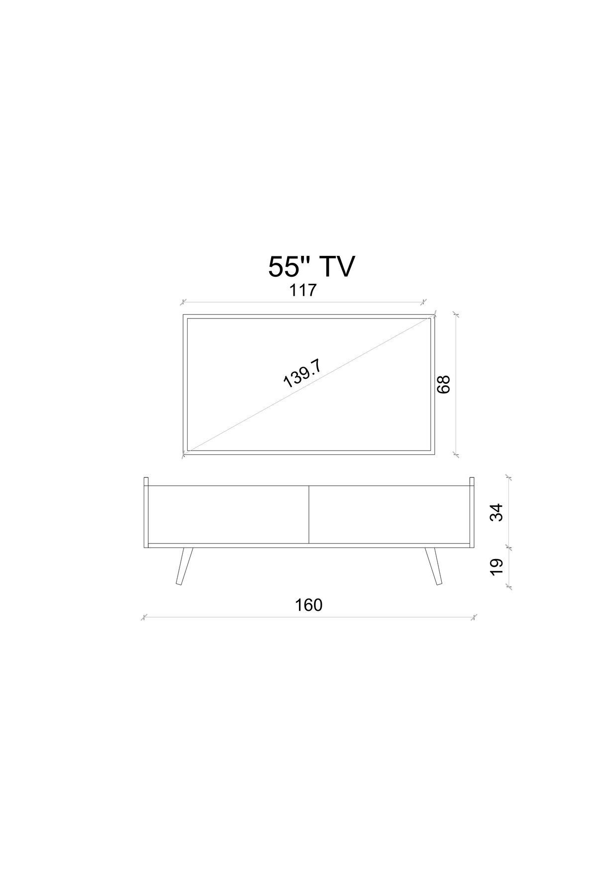 RİGEL GRİ MDF 2 KAPAKLI (DÜŞME KAPAK) AHŞAP AYAKLI 160 CM COUNTRY TV ÜNİTESİ