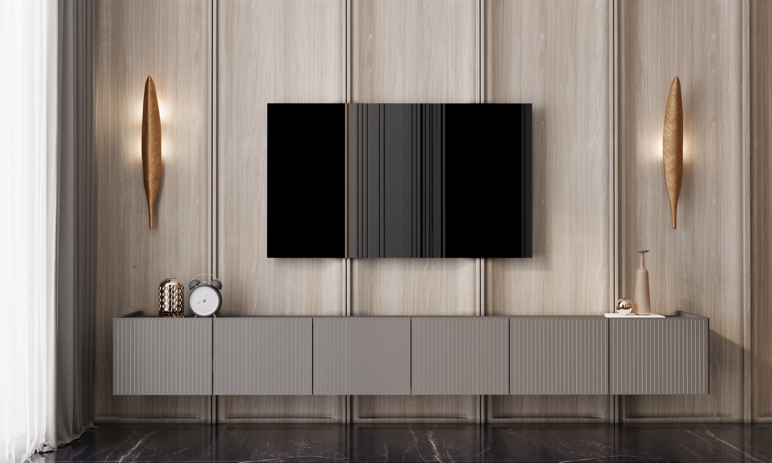 CAPELLA 240 Cm Tv Ünitesi Mdf 6 Kapaklı Duvara Monte (120 CM X 2 ADET)  - GRİ
