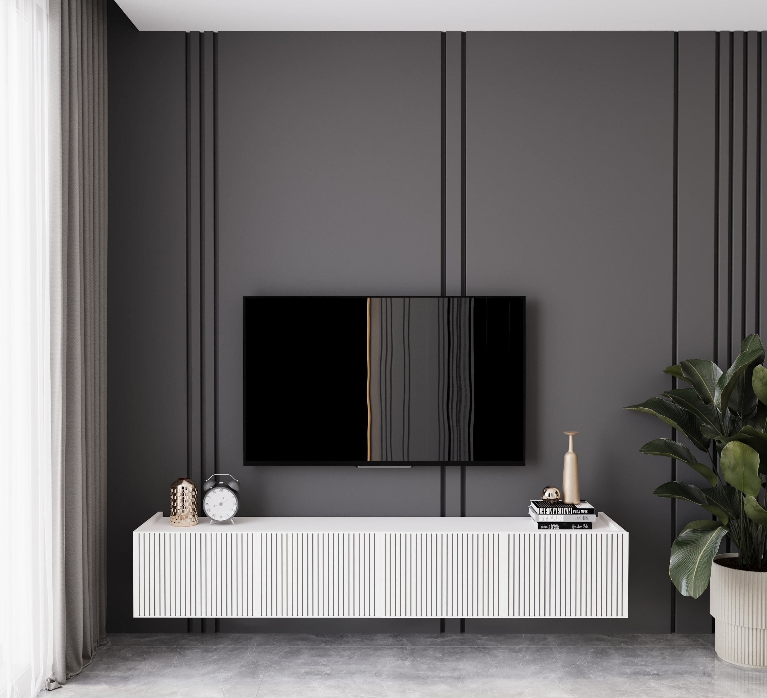 Capella 180 Cm Tv Ünitesi Mdf 4 Kapaklı Duvara Monte 
