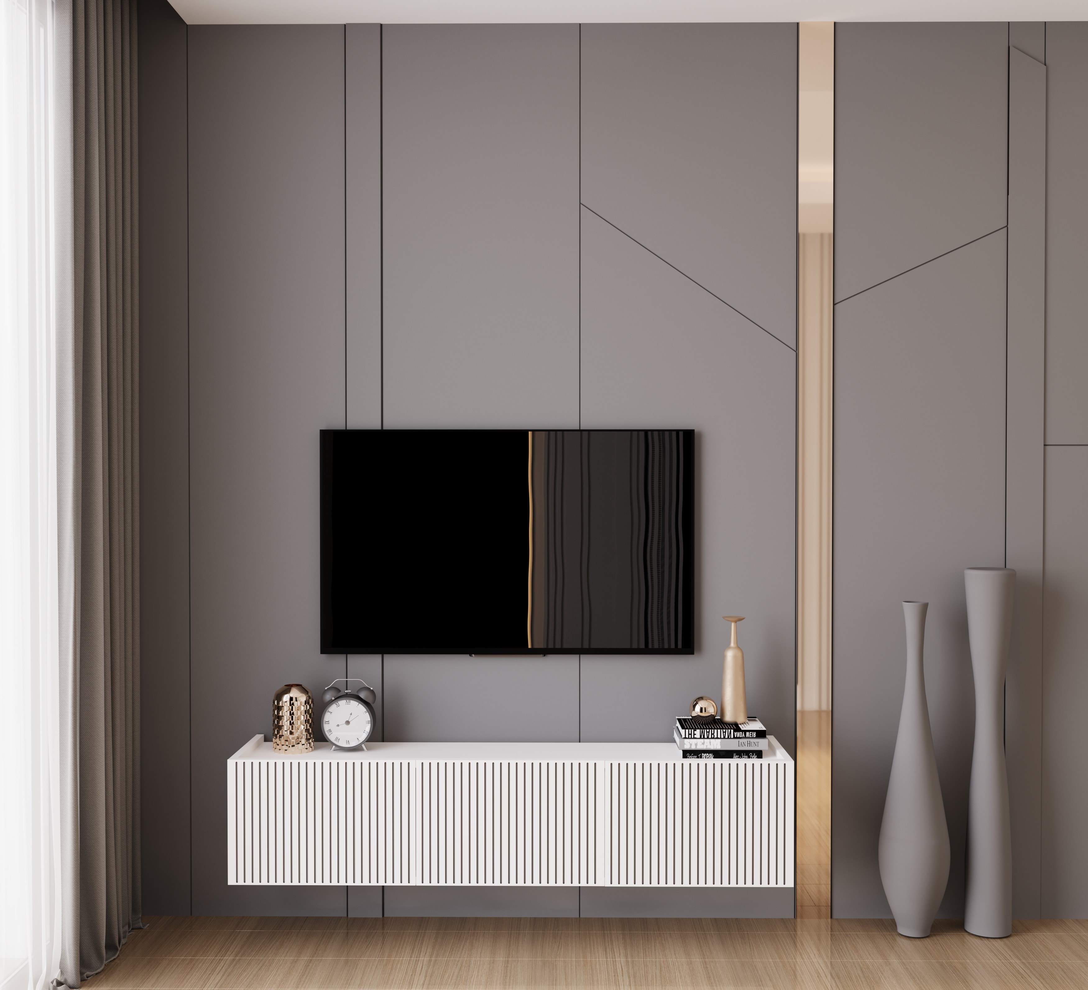 Capella 140 Cm Tv Ünitesi Mdf 3 Kapaklı Duvara Monte  - BEYAZ