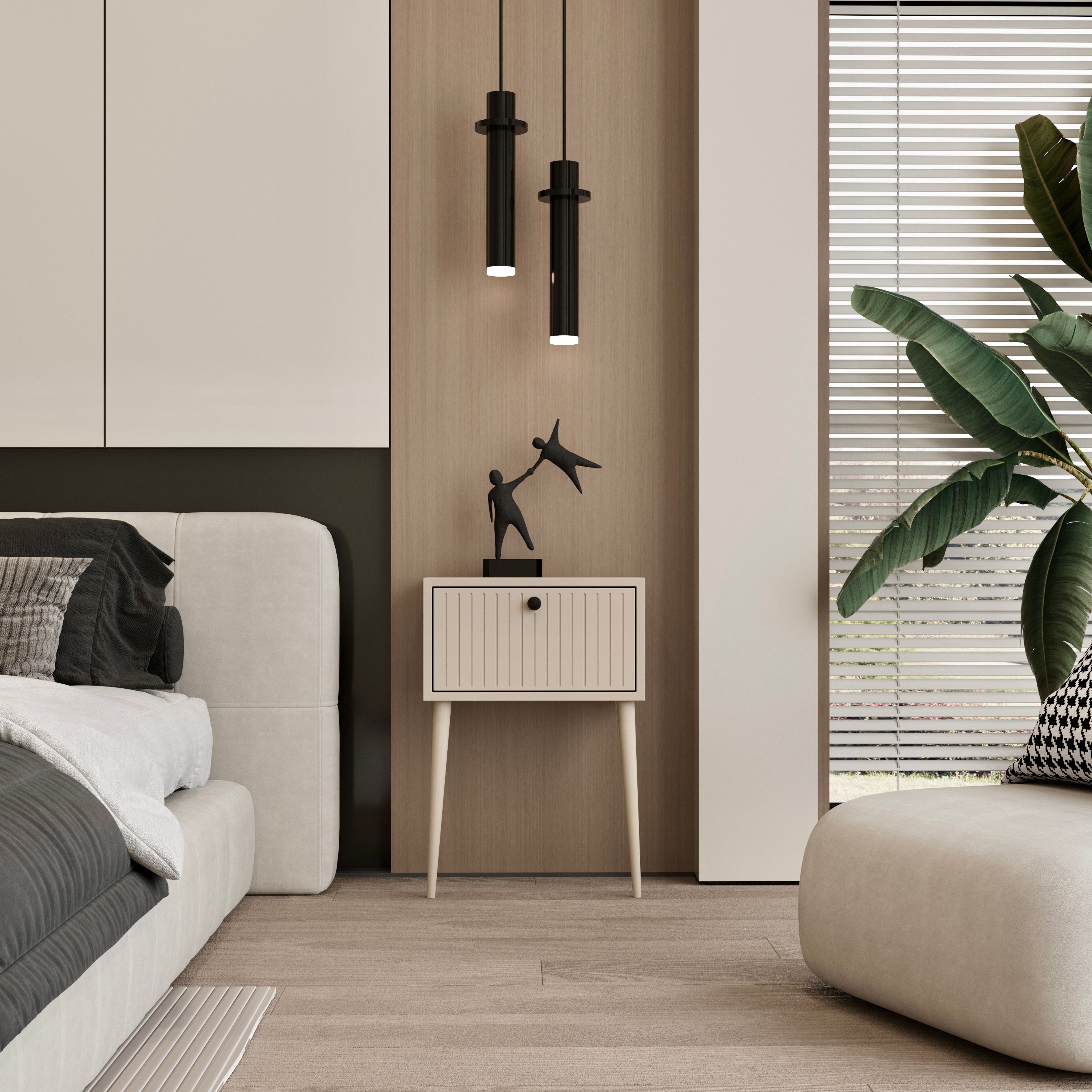 CANOPUS MDF KUM TAŞI RENGİ AHŞAP AYAKLI TEK KAPAKLI KOMODİN