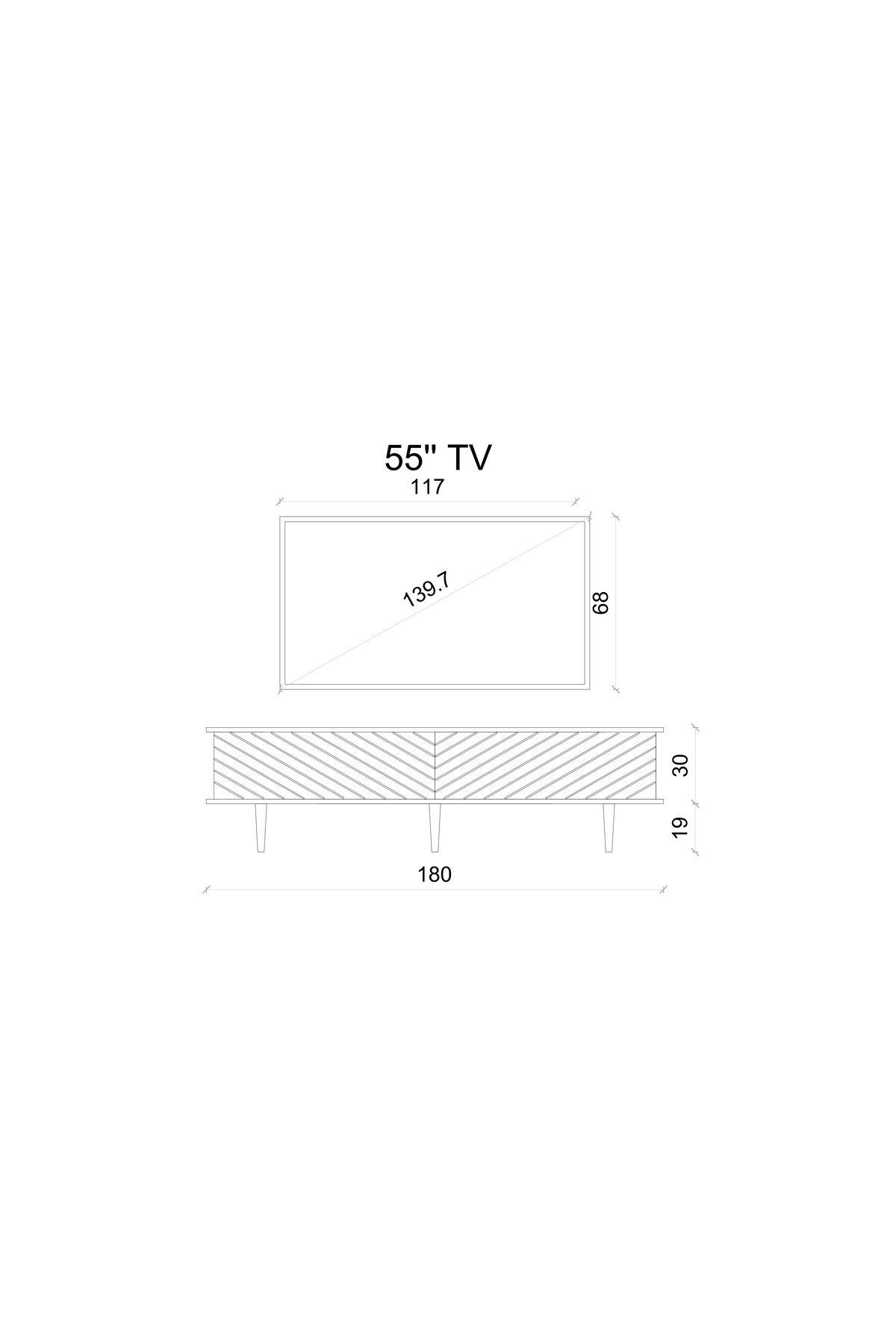 Pollux Country Mdf Beyaz 2 Kapaklı Ahşap Ayaklı 180 Cm Tv Ünitesi