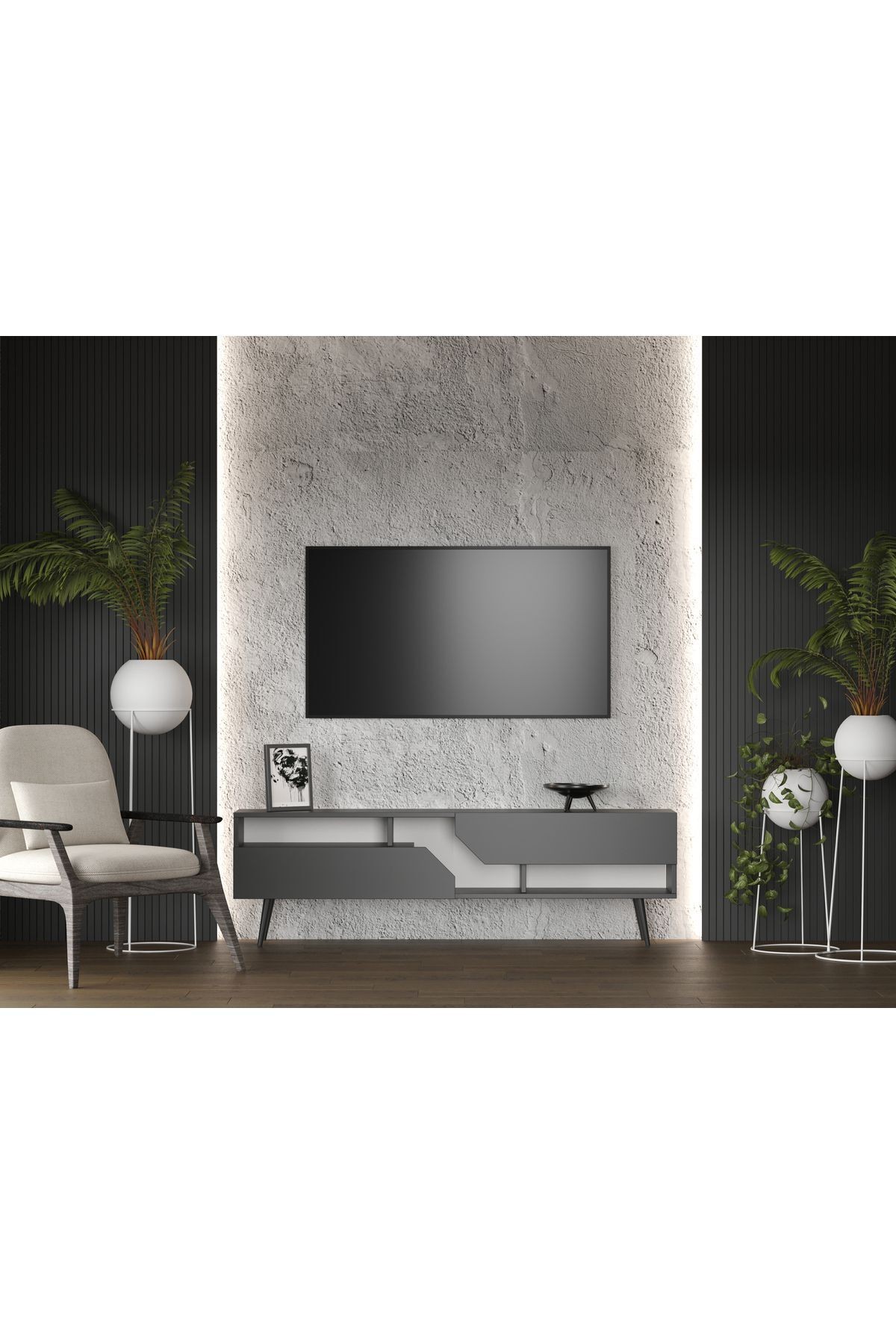 Proycon Country Mdf Siyah 2 Kapaklı Ahşap Ayaklı 140 Cm Tv Ünitesi