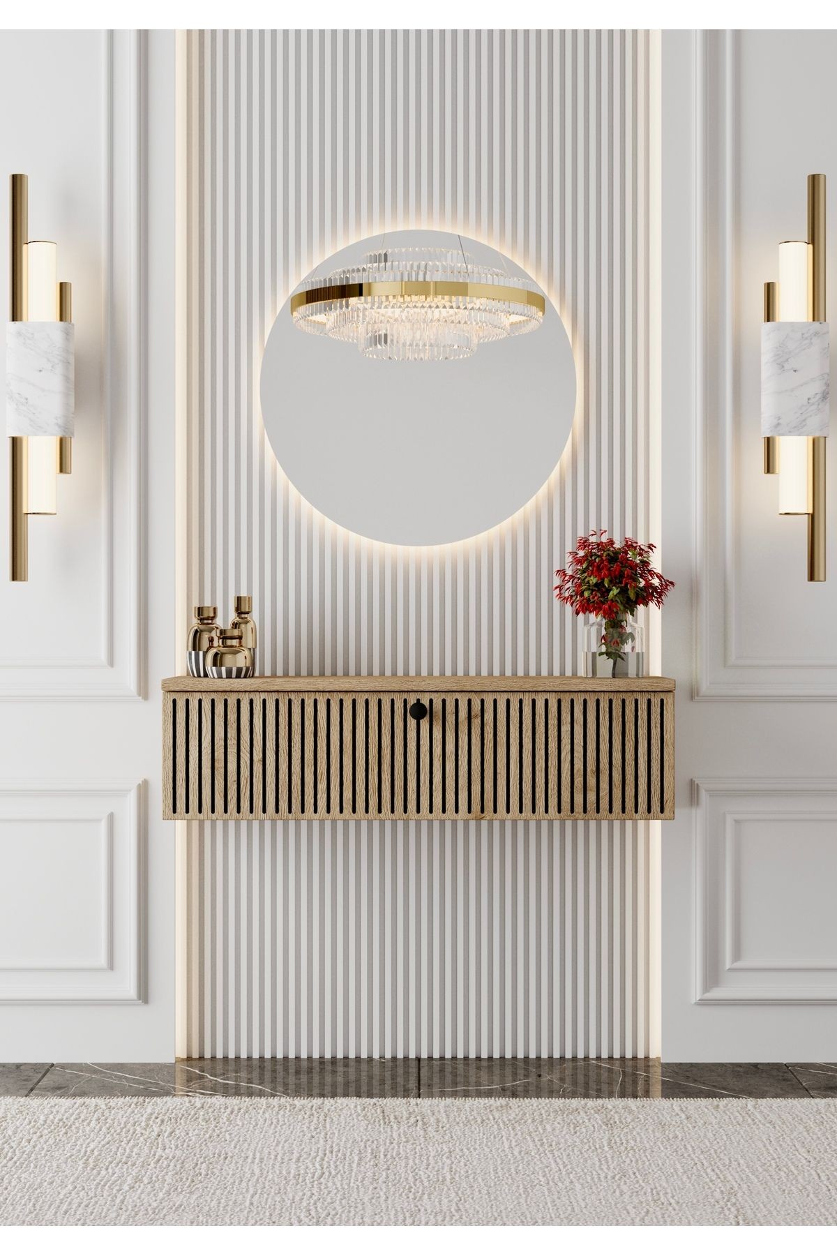 MİMOSA Safir Meşe rengi MDF DUVARA MONTE KAPAKLI DRESUAR (90 cm)