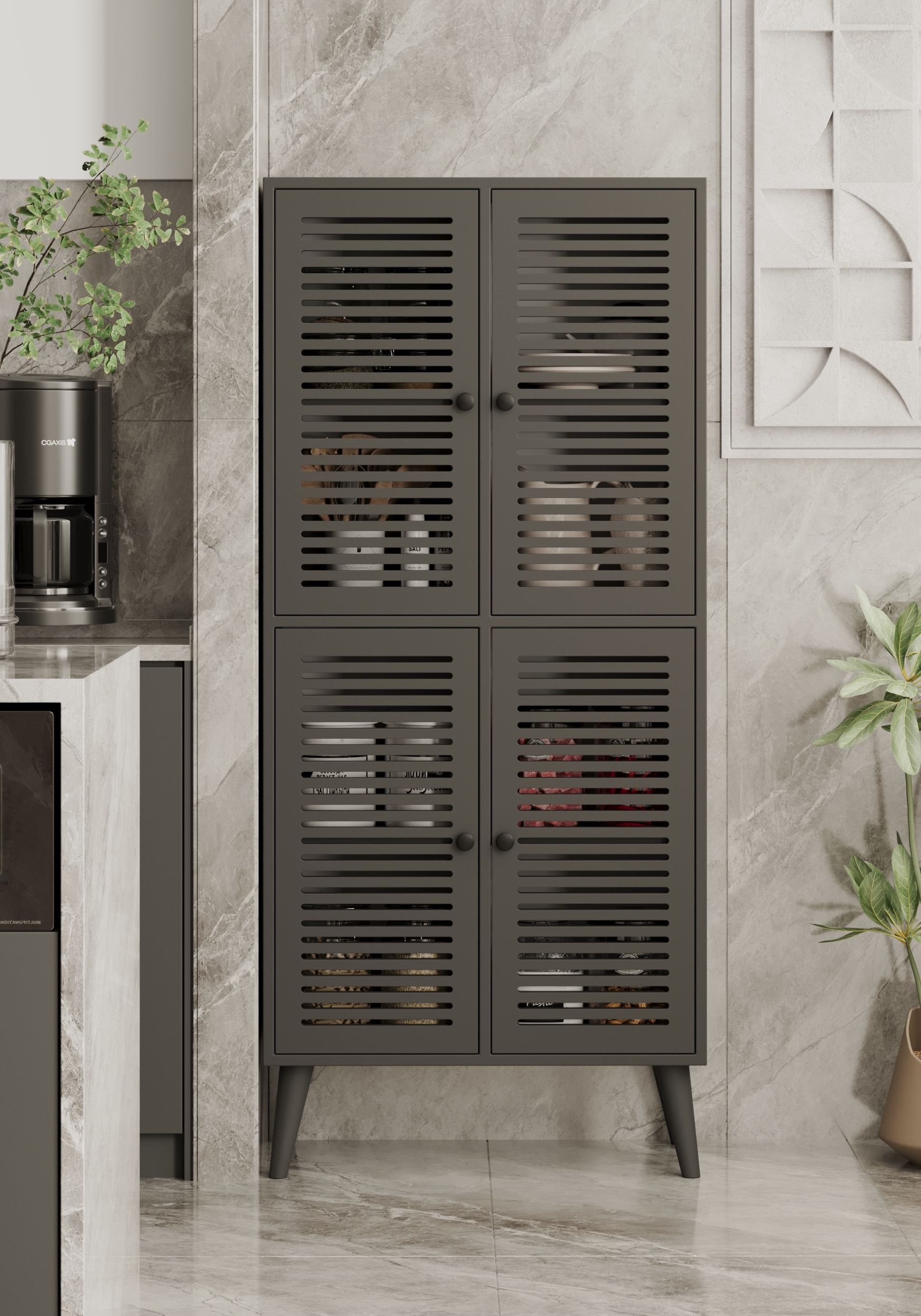 Deneb Mdf  4 Kapaklı (panjur Kapak) Ahşap Ayaklı Kiler Dolabı - GRİ