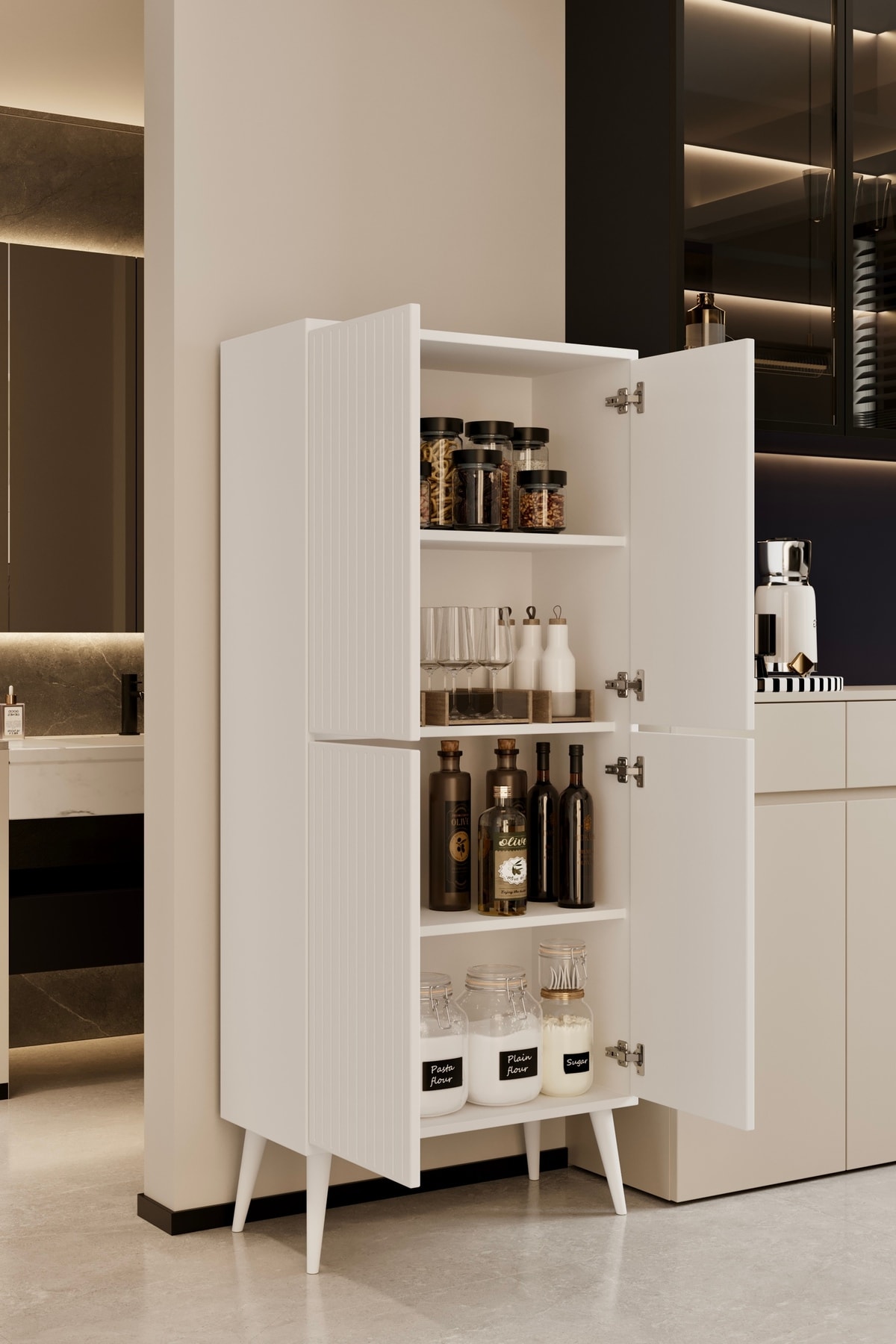 CAPELLA BEYAZ MDF ÇOK AMAÇLI KİLER-MUTFAK DOLABI 158 CM