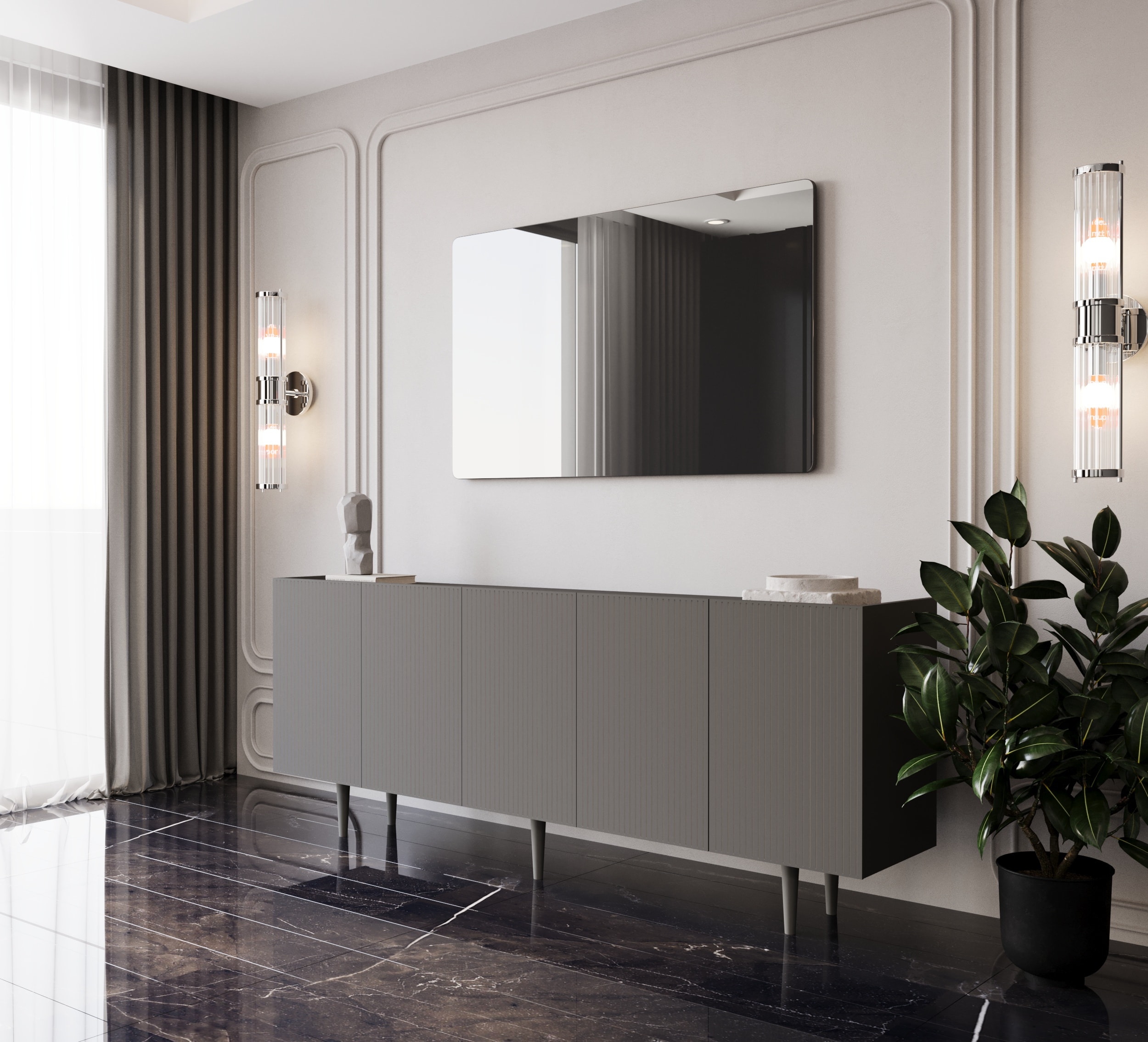 Capella Mdf 5 Kapaklı Raflı 180 cm Konsol - GRİ