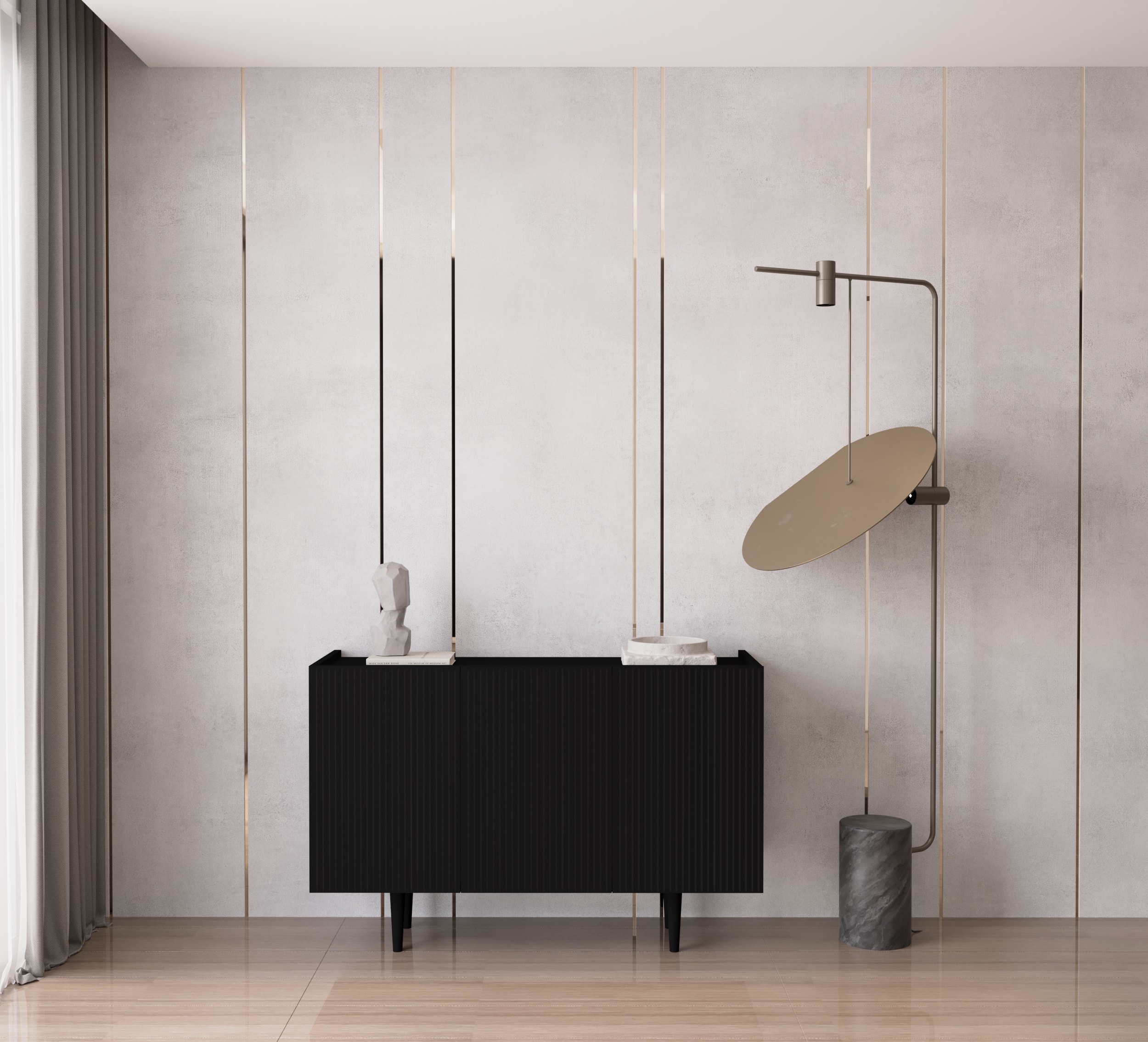 Capella Mdf 3 Kapaklı Raflı 120 cm Konsol - SİYAH