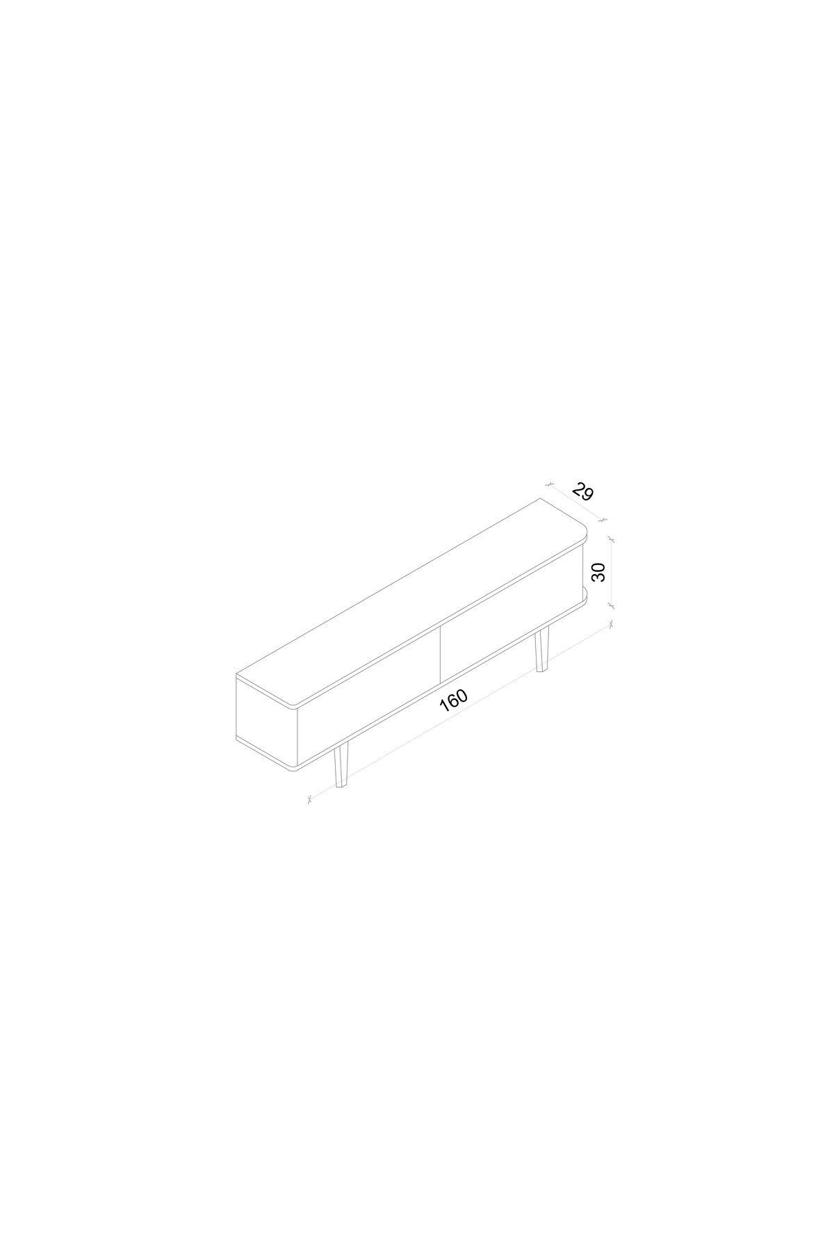 Pollux Country Mdf Siyah 2 Kapaklı Ahşap Ayaklı 160 Cm Tv Ünitesi