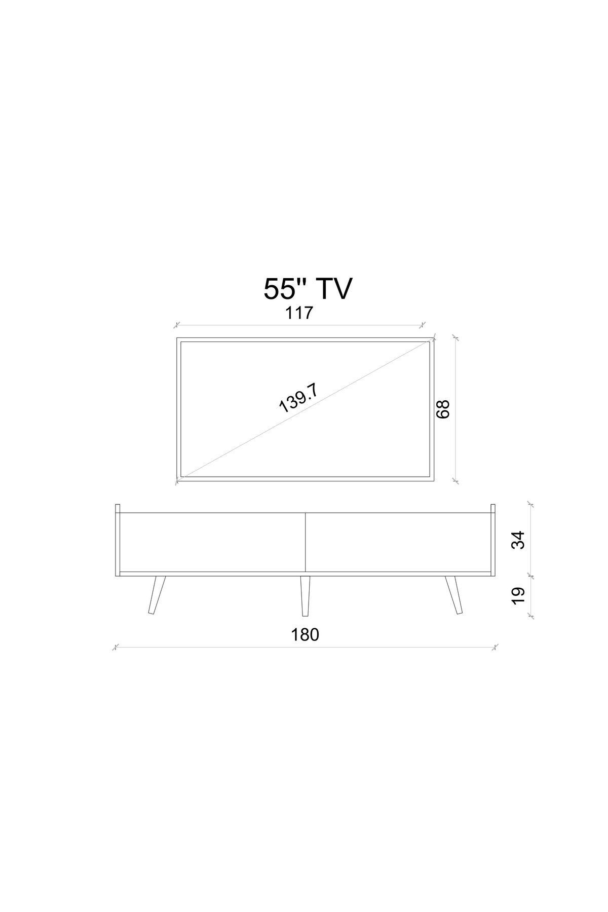 RİGEL COUNTRY BEYAZ MDF 2 KAPAKLI (DÜŞME KAPAK) AHŞAP AYAKLI 180 CM TV ÜNİTESİ