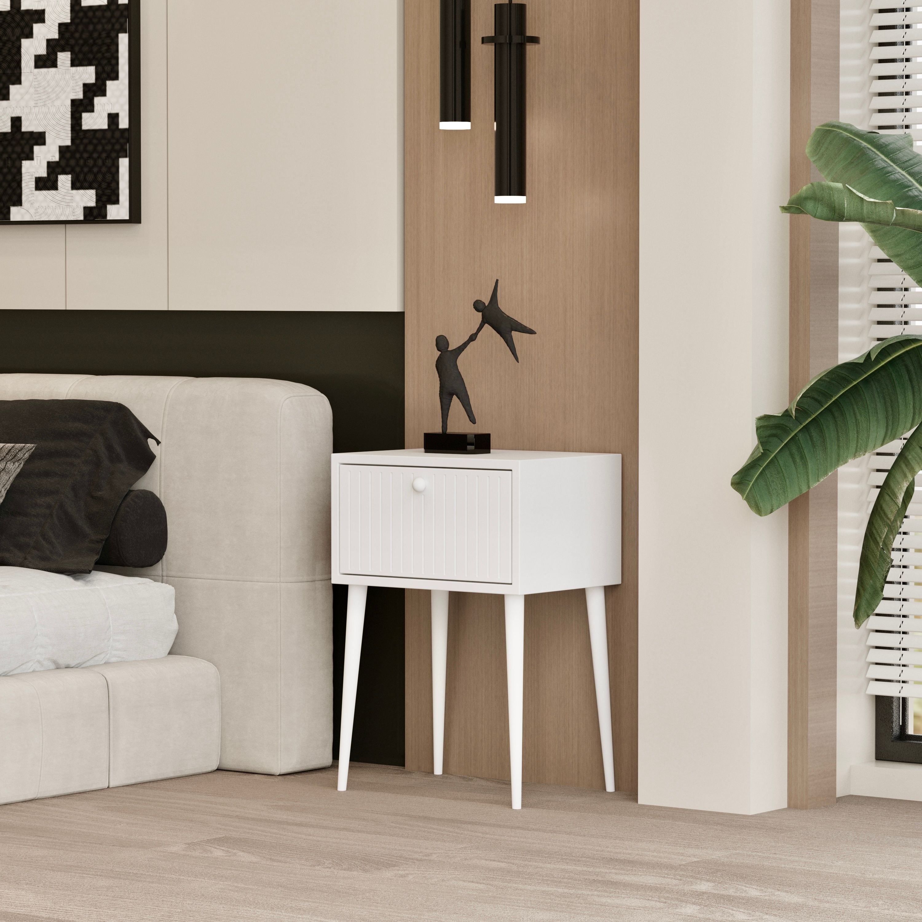 CANOPUS MDF BEYAZ AHŞAP AYAKLI TEK KAPAKLI KOMODİN