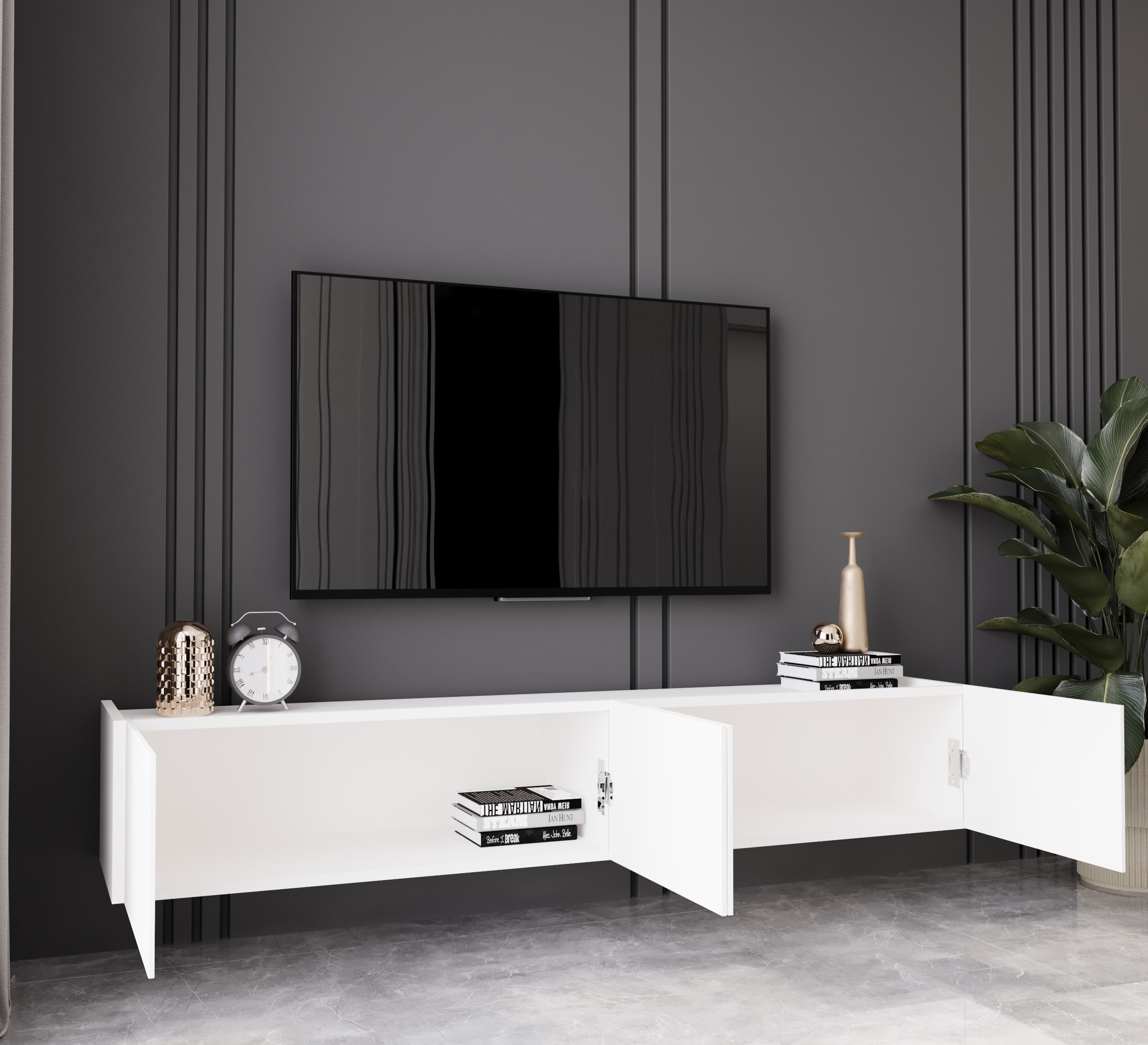 Capella 180 Cm Tv Ünitesi Mdf 4 Kapaklı Duvara Monte 