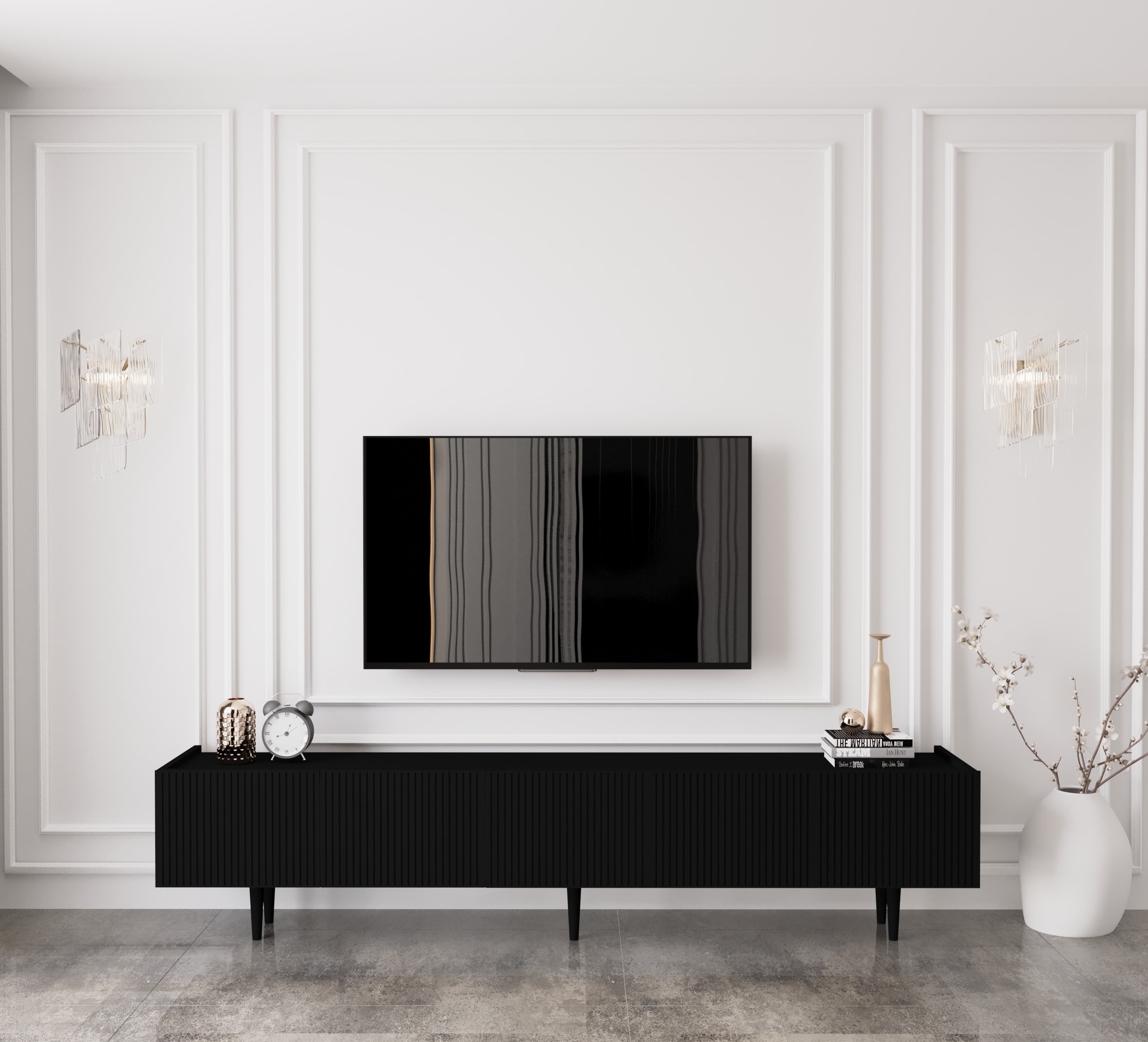 Capella 200 Cm Tv Ünitesi Mdf 5 Kapaklı Ahşap Ayaklı 200 Cm Tv Ünitesi