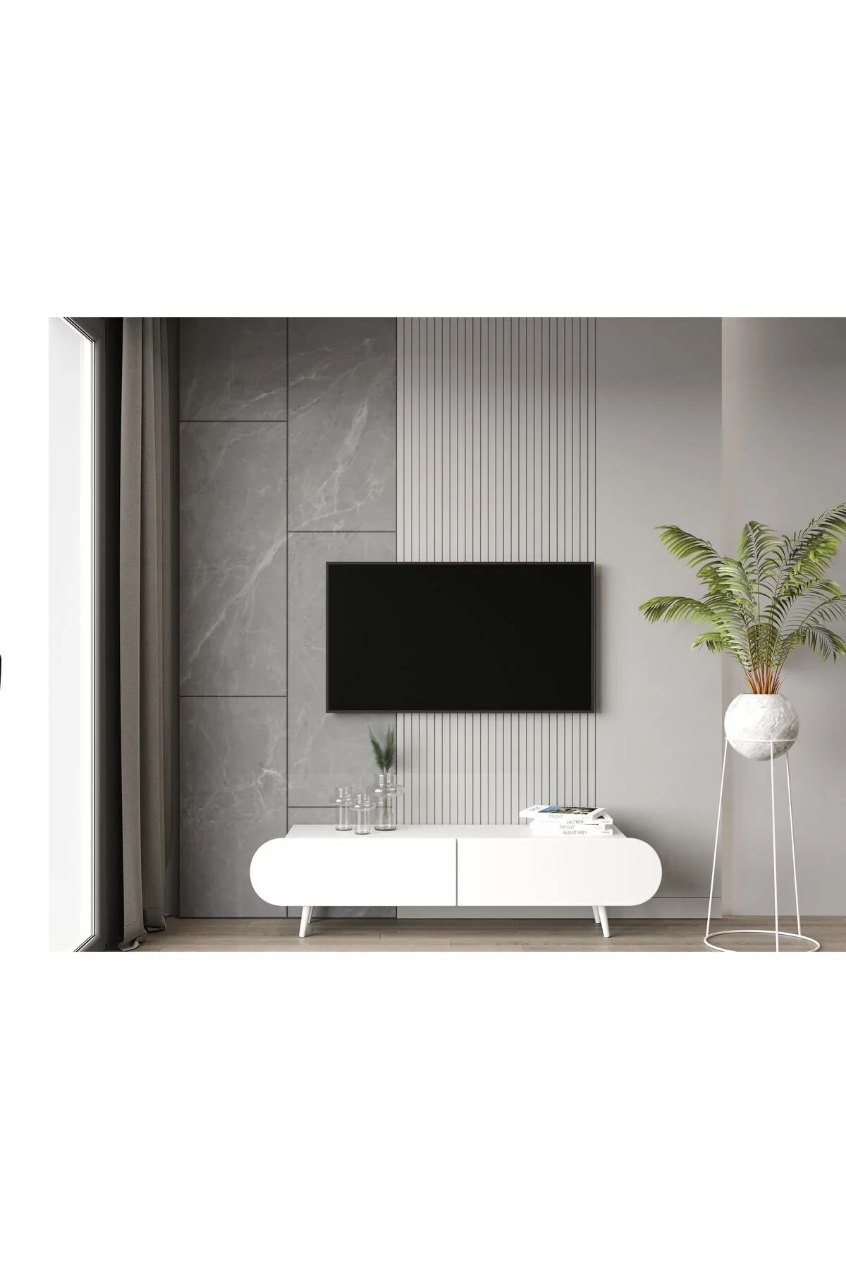 Regulus Mdf 2 Kapaklı Ahşap Ayaklı 160 Cm Country Tv Ünitesi - BEYAZ