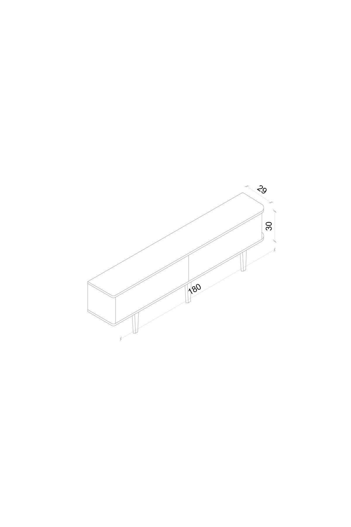 Pollux Country Mdf Beyaz 2 Kapaklı Ahşap Ayaklı 180 Cm Tv Ünitesi
