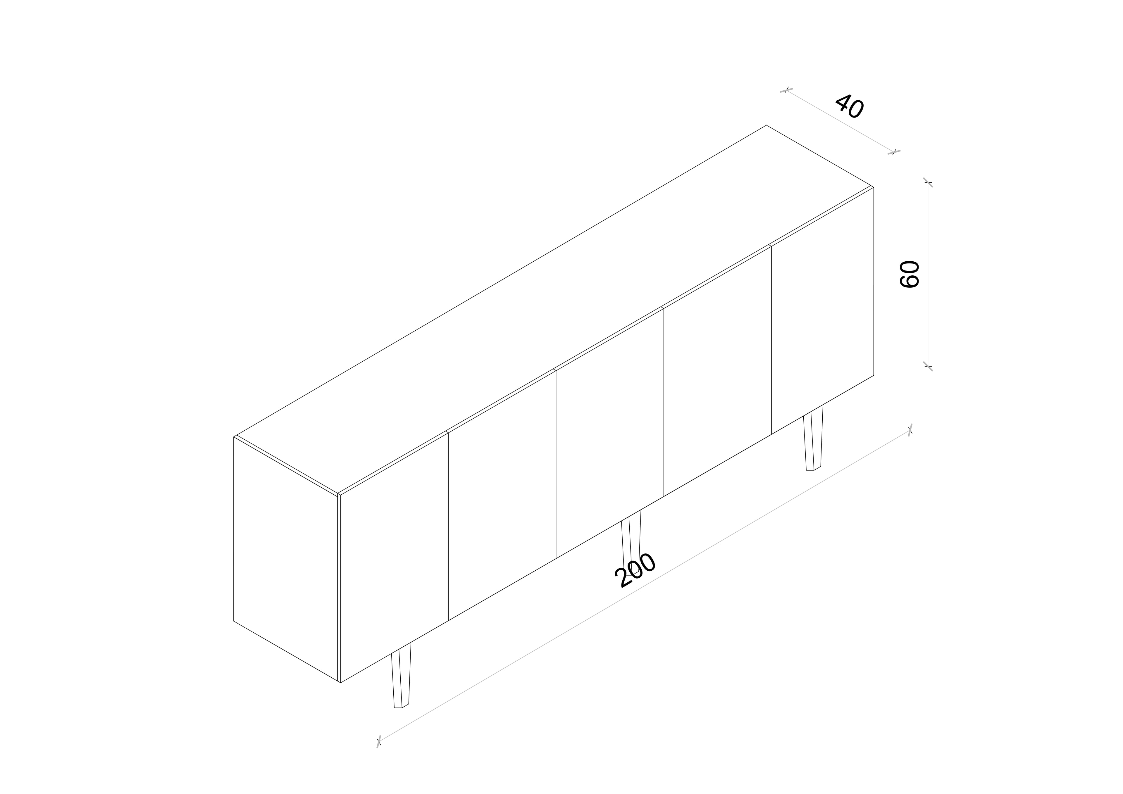 Capella Mdf 5 Kapaklı Raflı Ahşap Ayaklı 200 cm Konsol
