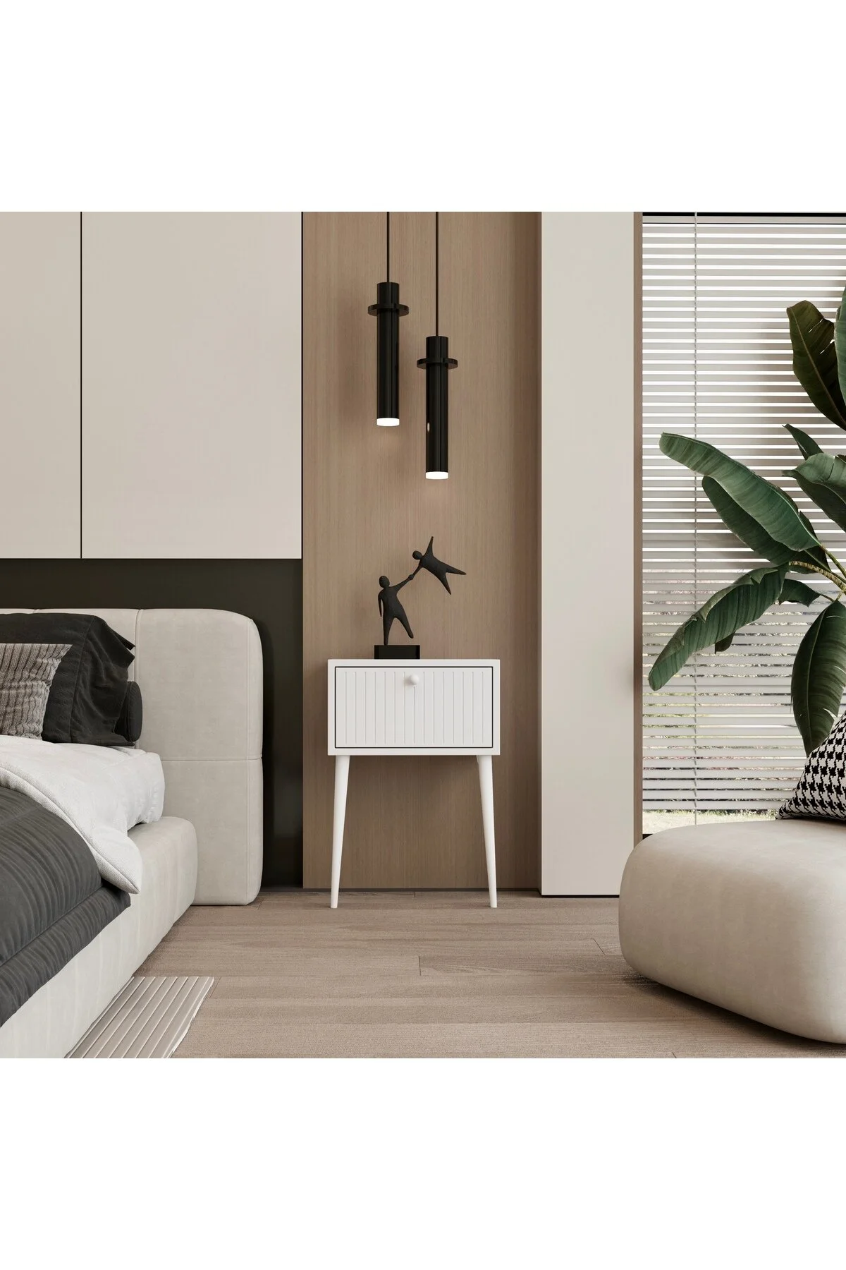 CANOPUS MDF AHŞAP AYAKLI TEK KAPAKLI KOMODİN - BEYAZ