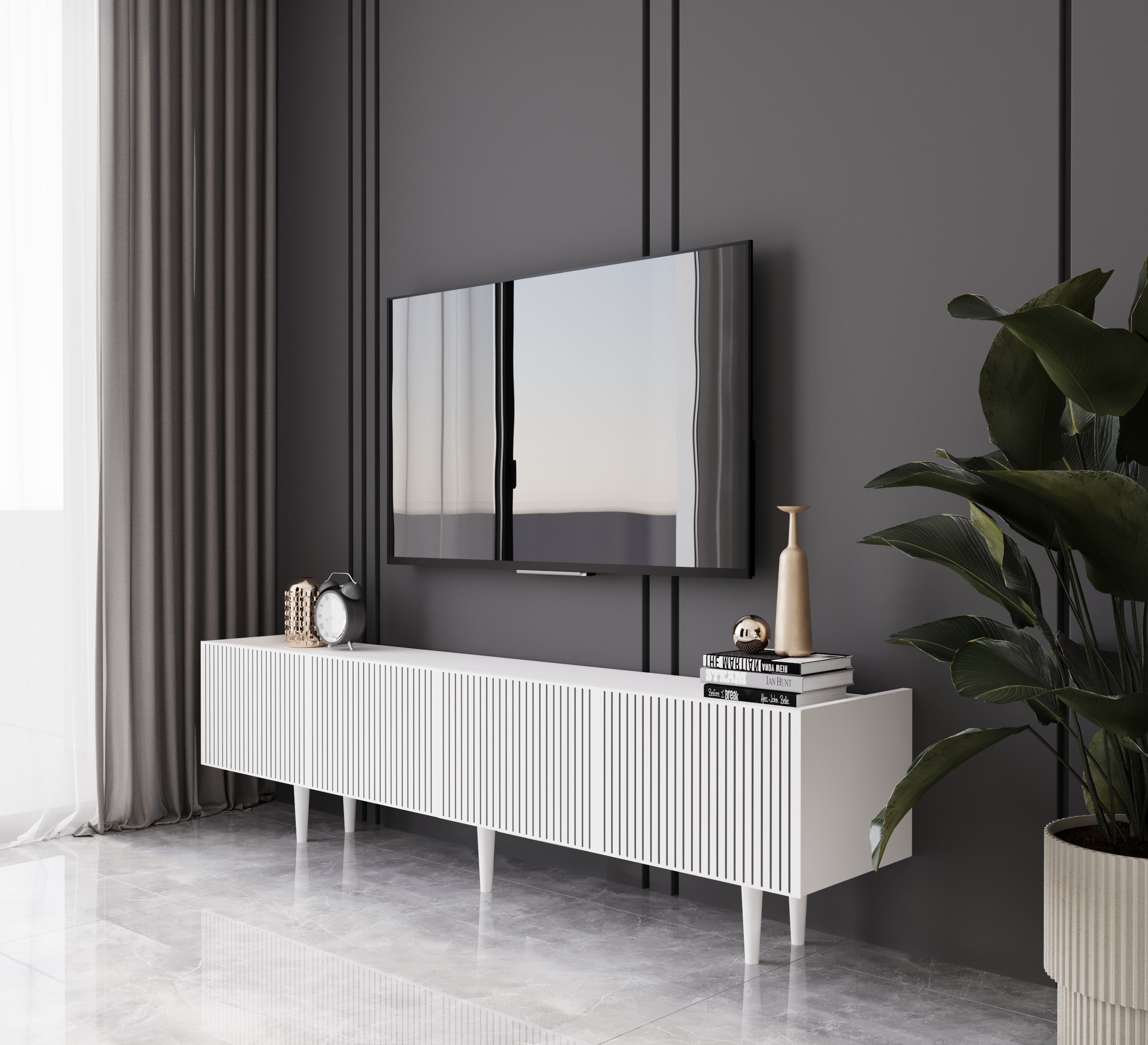 Capella 180 Cm Tv Ünitesi Mdf 4 Kapaklı Ahşap Ayaklı 