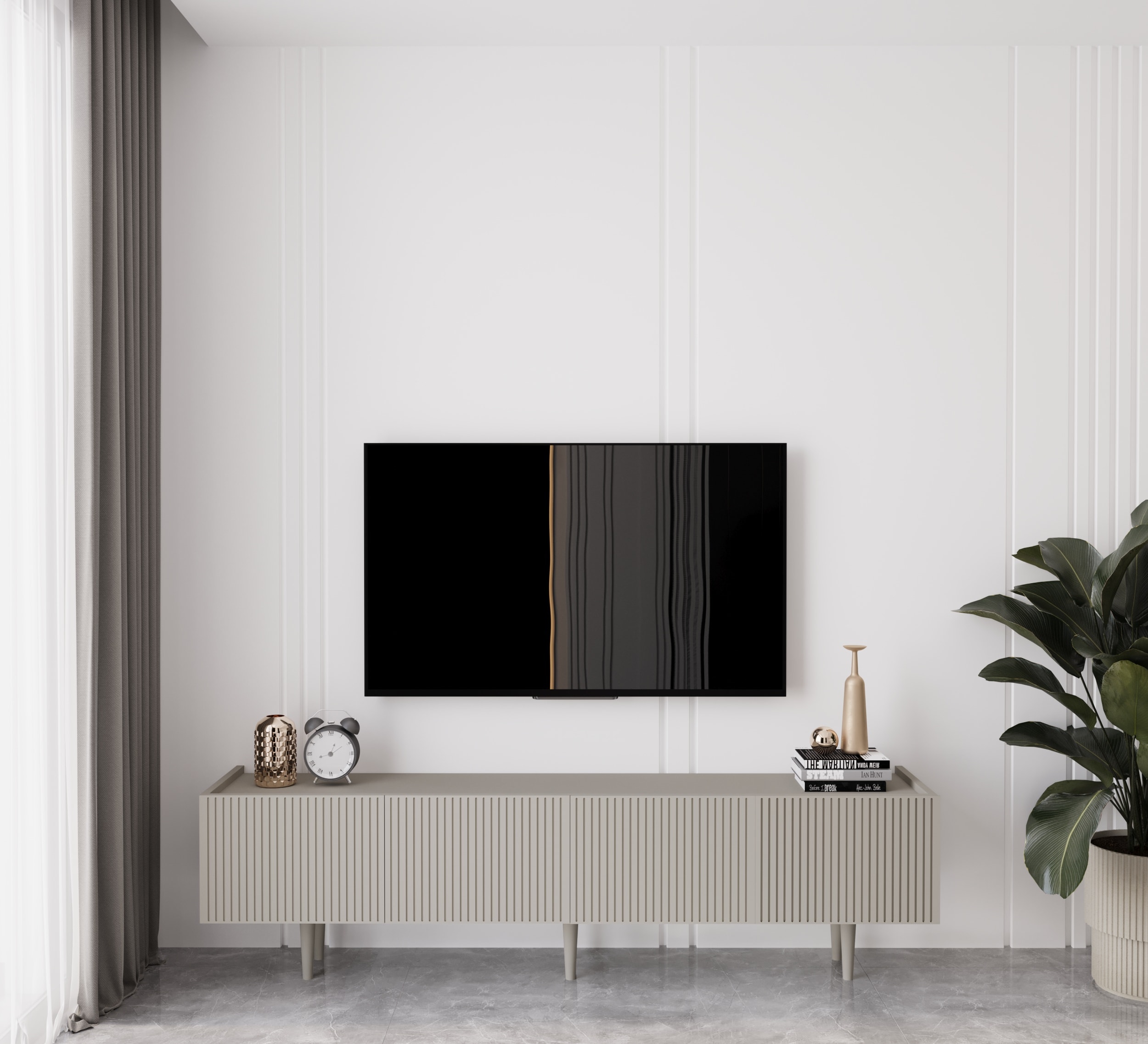 Capella 160 Cm Tv Ünitesi Mdf 4 Kapaklı Ahşap Ayaklı  - KUM TAŞI