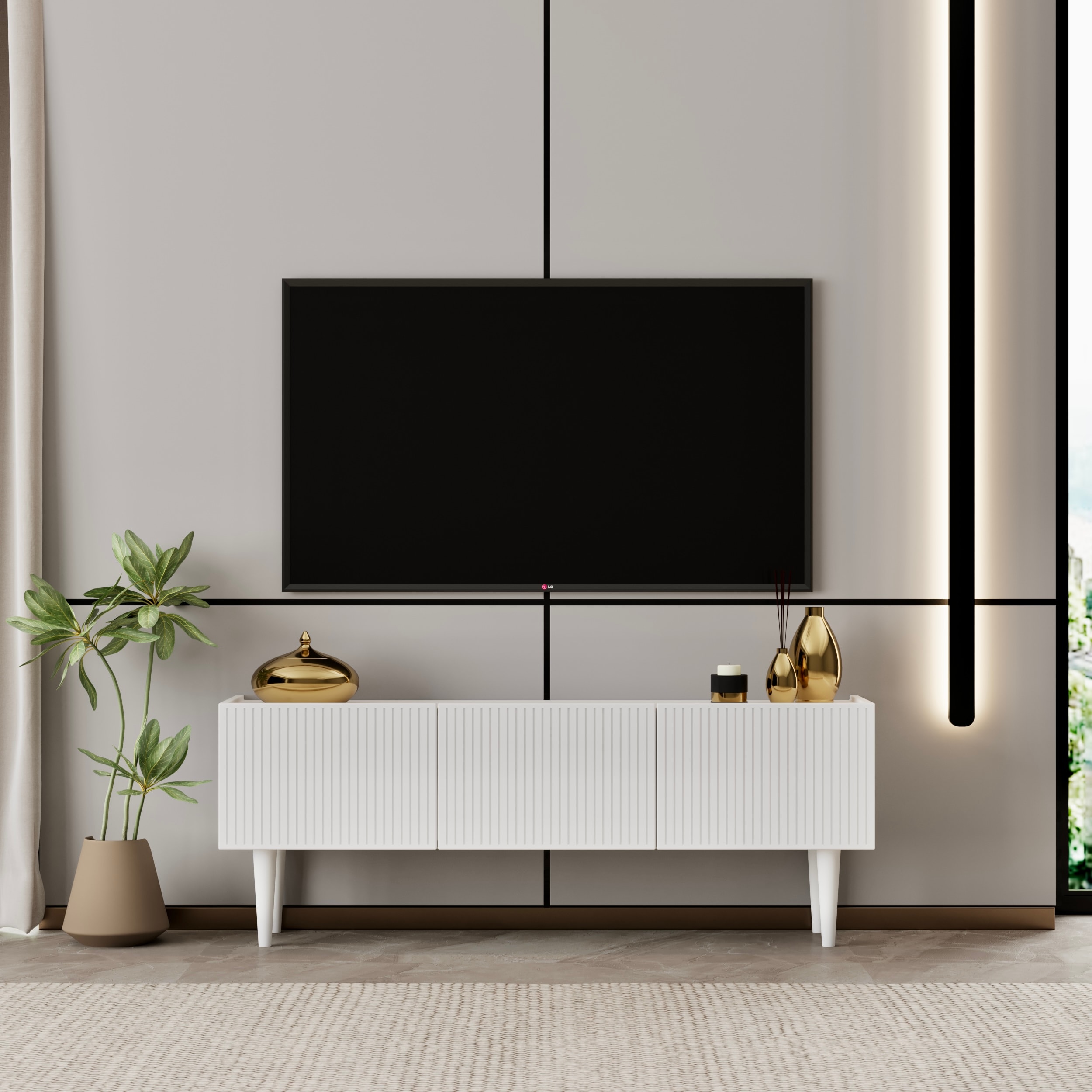 Capella Tv Ünitesi MDF 120 cm ayaklı kapaklı raflı