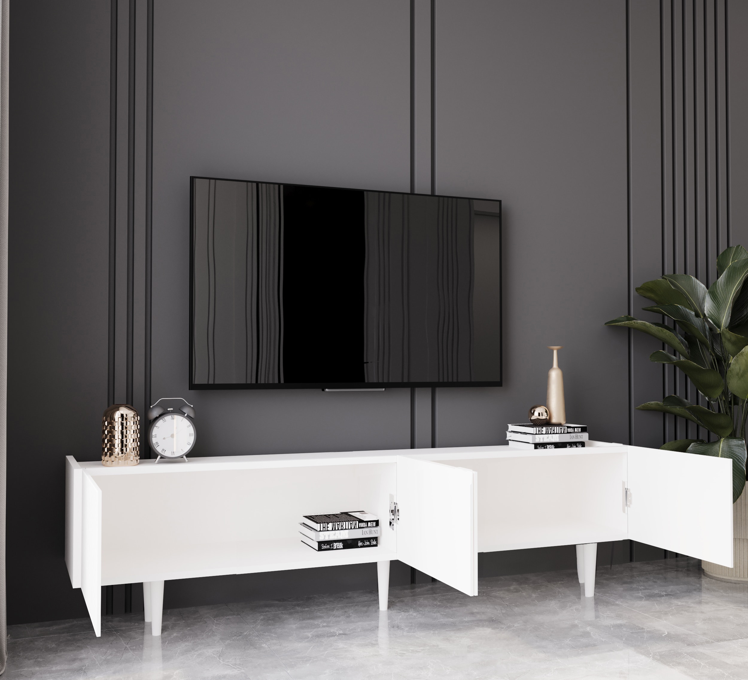 Capella 180 Cm Tv Ünitesi Mdf 4 Kapaklı Ahşap Ayaklı 