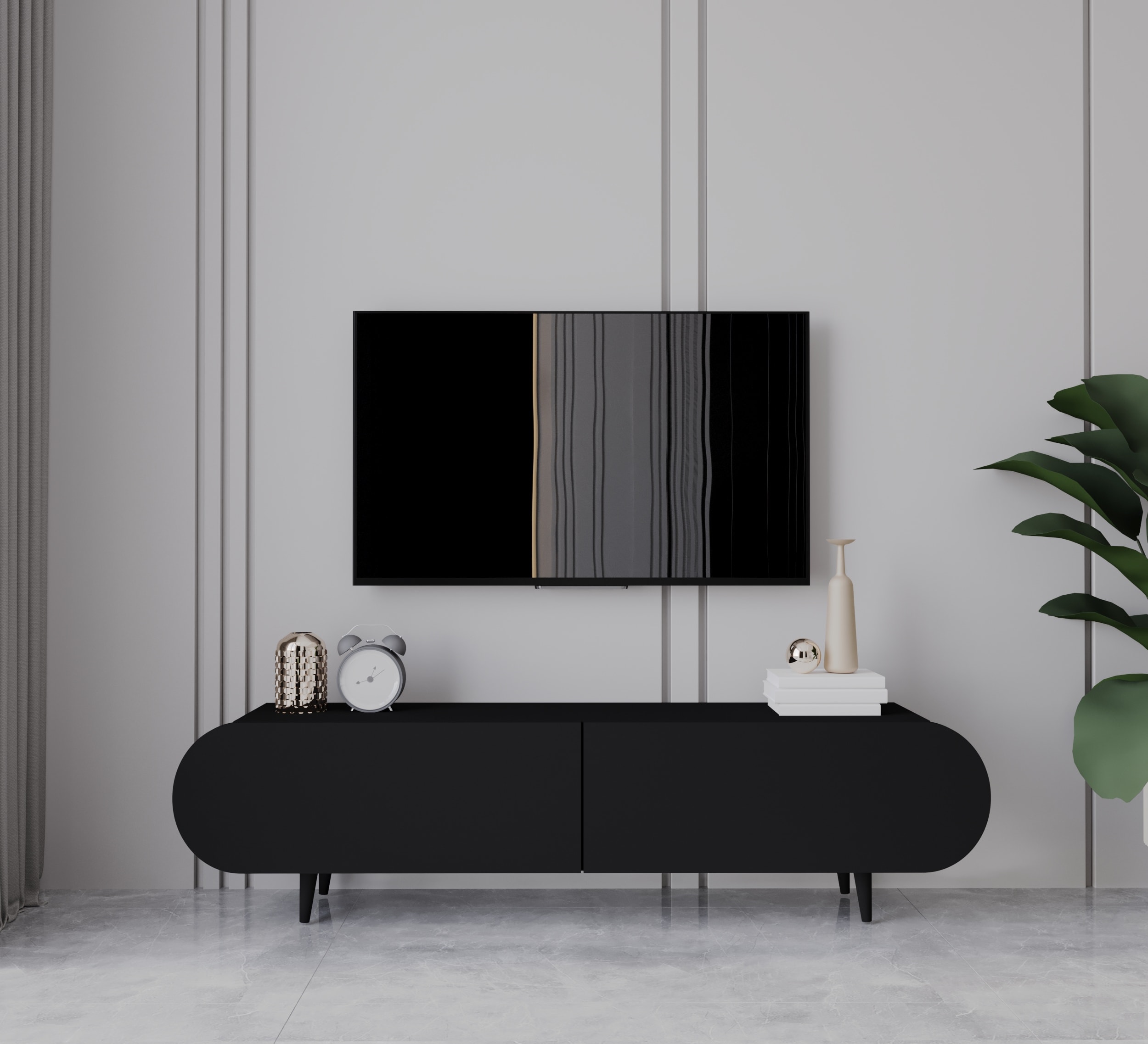 Regulus Mdf 2 Kapaklı Ahşap Ayaklı 160 Cm Country Tv Ünitesi - SİYAH