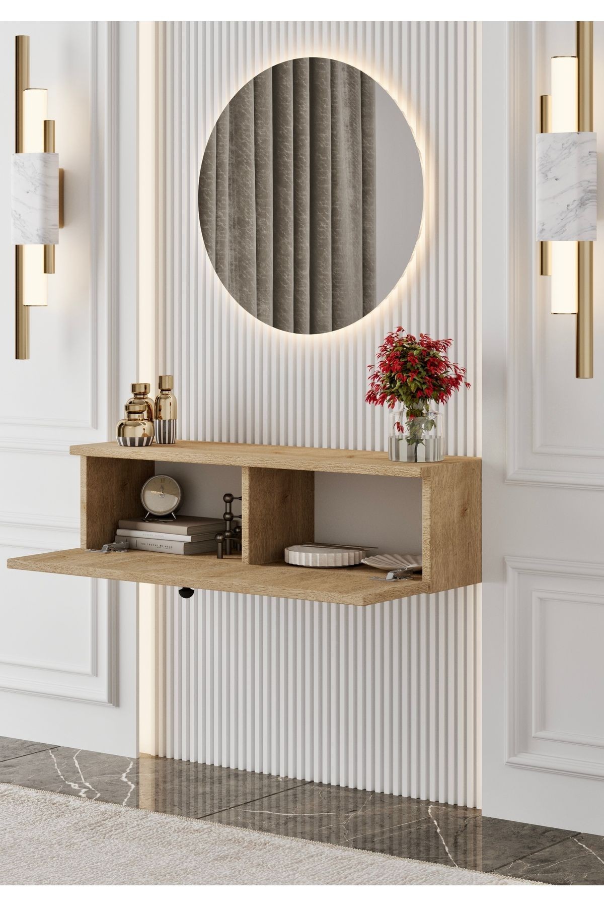 MİMOSA Safir Meşe rengi MDF DUVARA MONTE KAPAKLI DRESUAR (90 cm)