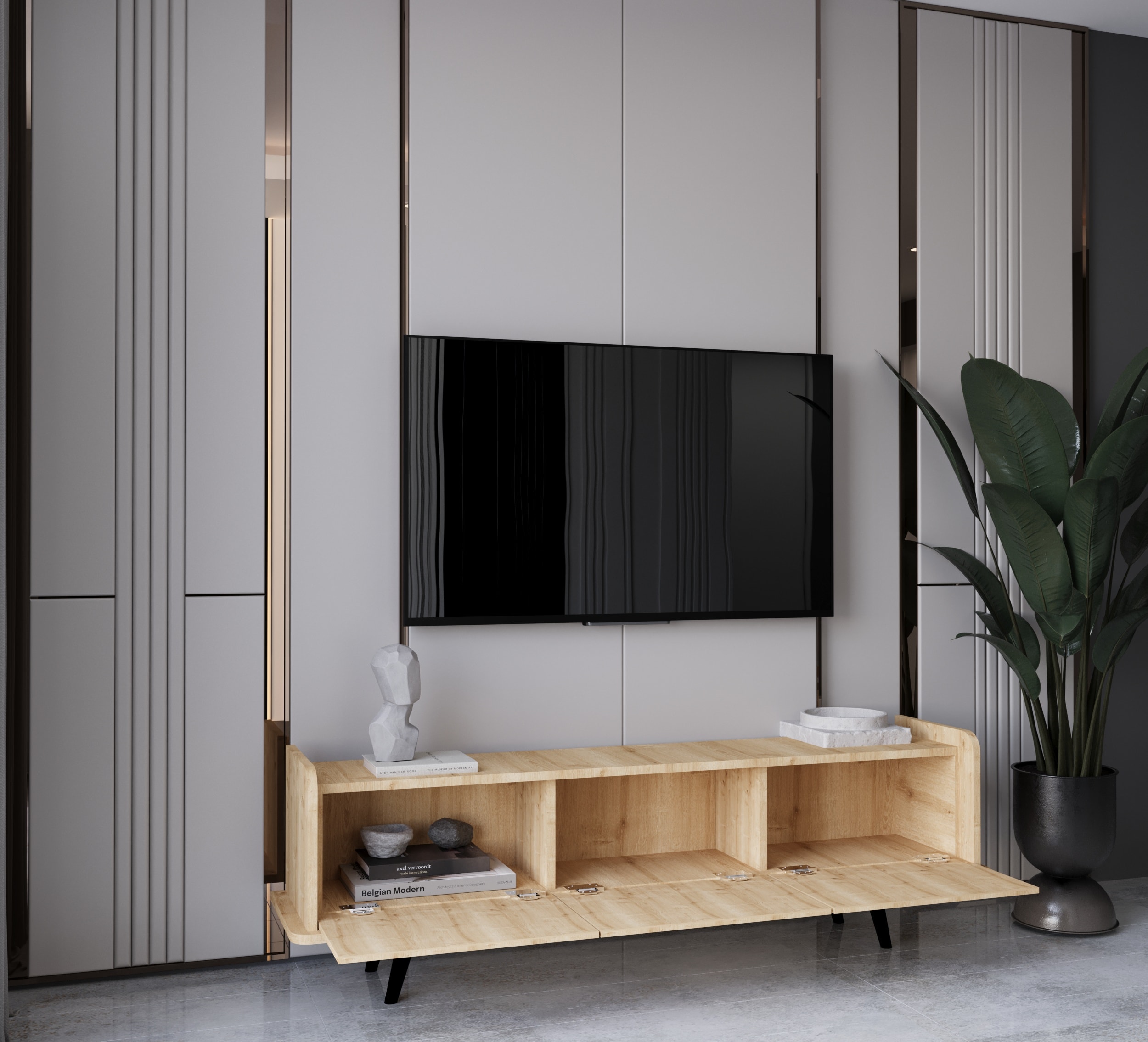 SPİCA SAFİR MEŞE RENGİ MDF AHŞAP AYAKLI 140 CM TV ÜNİTESİ
