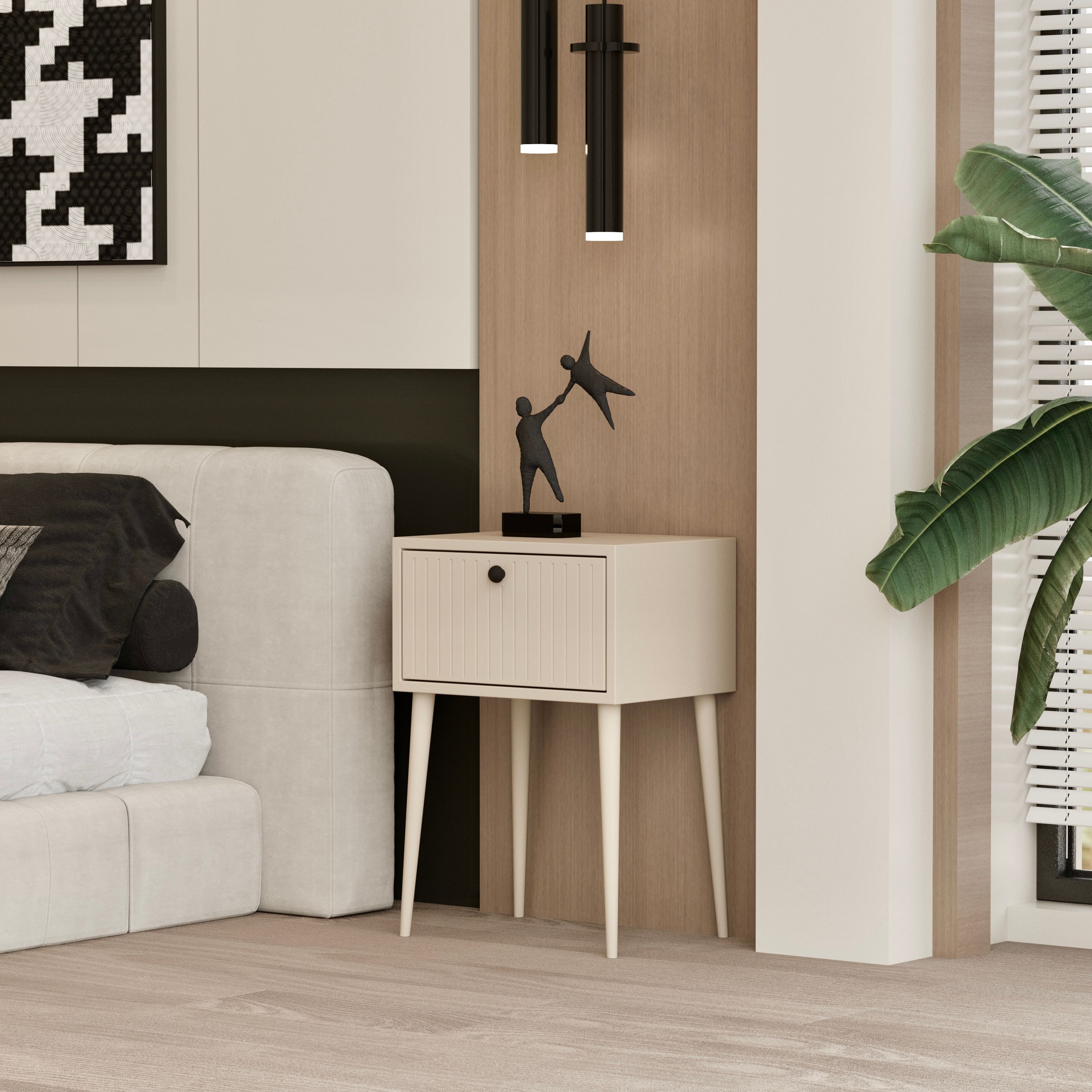 CANOPUS MDF KUM TAŞI RENGİ AHŞAP AYAKLI TEK KAPAKLI KOMODİN