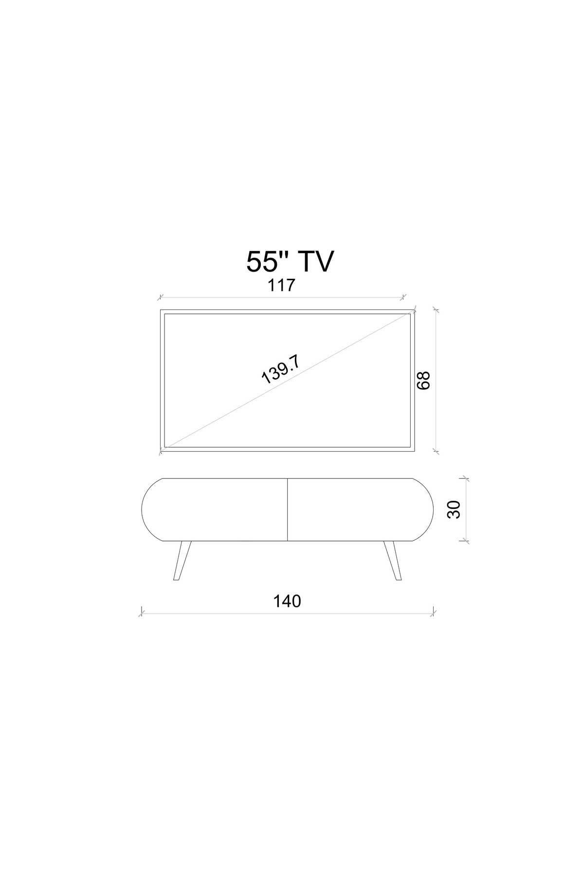 Regulus Siyah Mdf 2 Kapaklı Ahşap Ayaklı 140 Cm Modern Tv Ünitesi