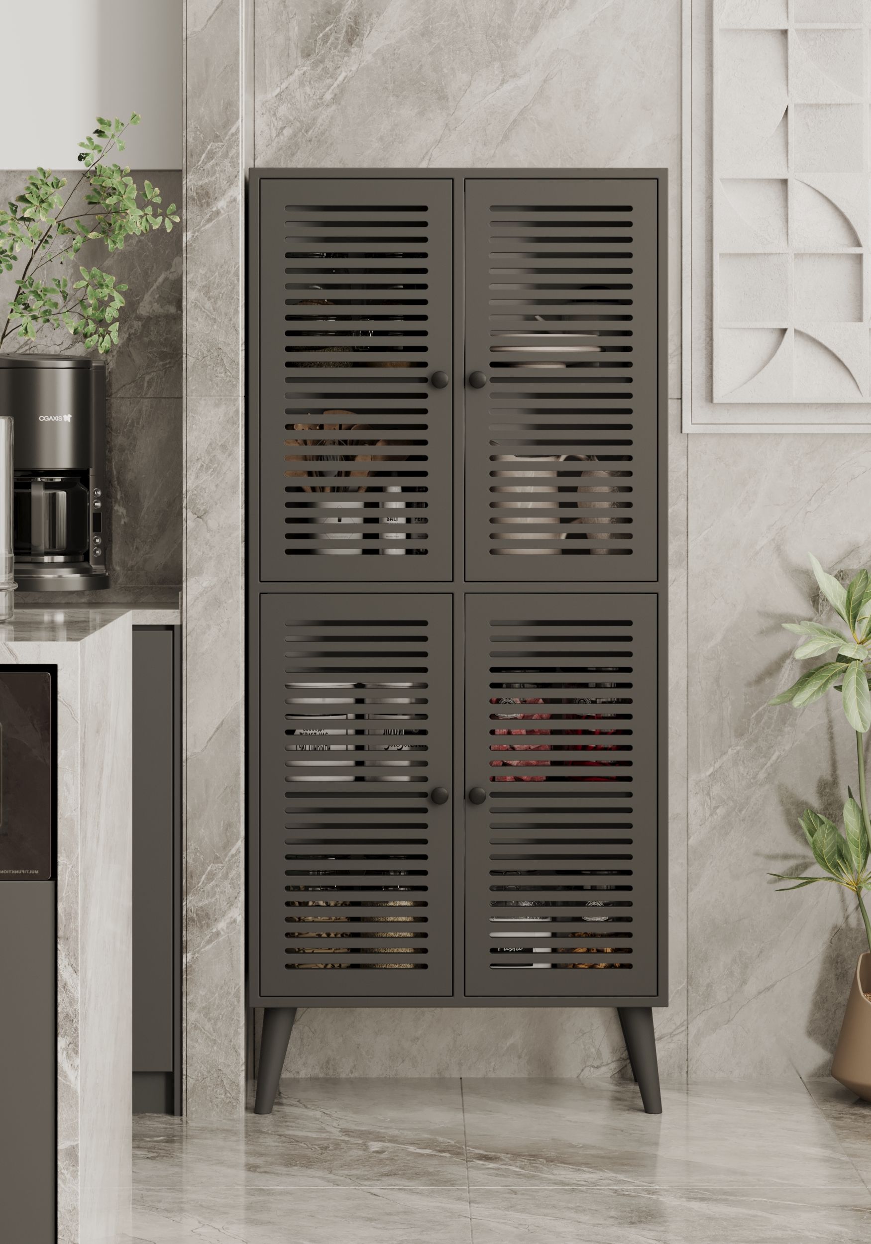 Deneb Mdf Gri 4 Kapaklı (panjur Kapak) Ahşap Ayaklı Kiler Dolabı
