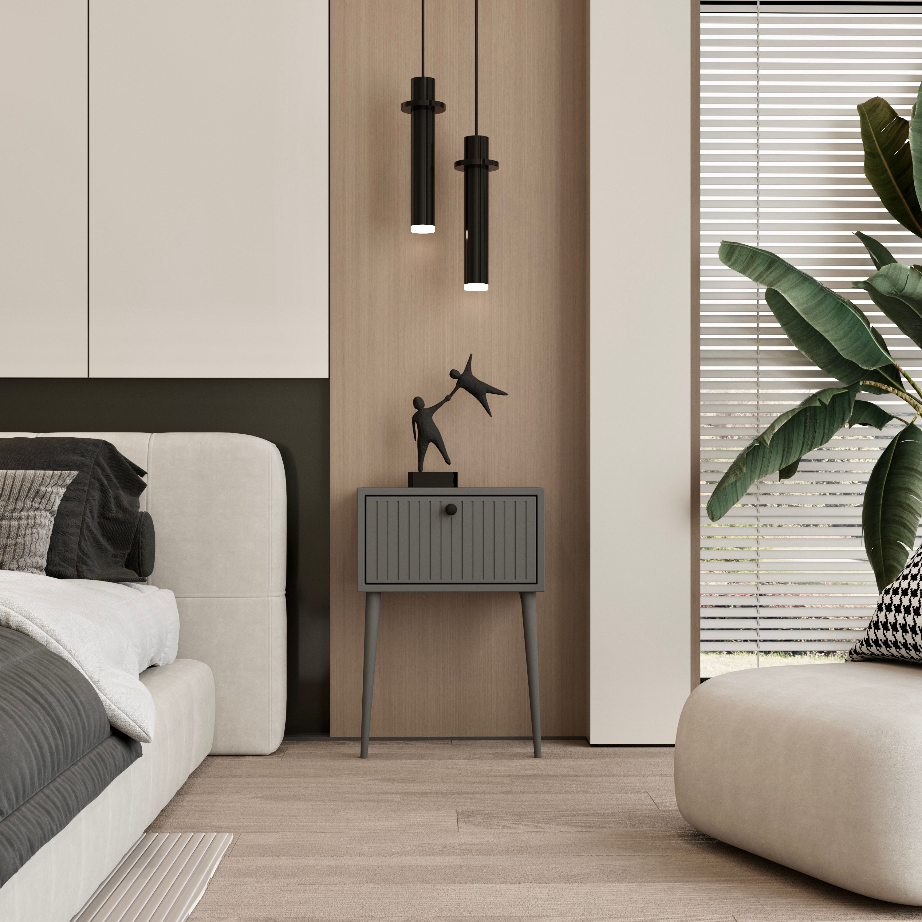 CANOPUS MDF GRİ AHŞAP AYAKLI TEK KAPAKLI KOMODİN