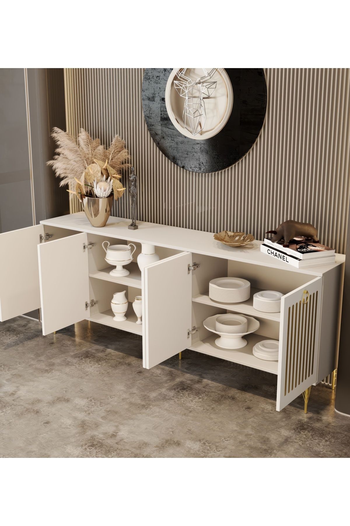 Andromeda GOLD SERİSİ 200 cm 5 kapaklı MDF Konsol 200 x 80 x 40 cm