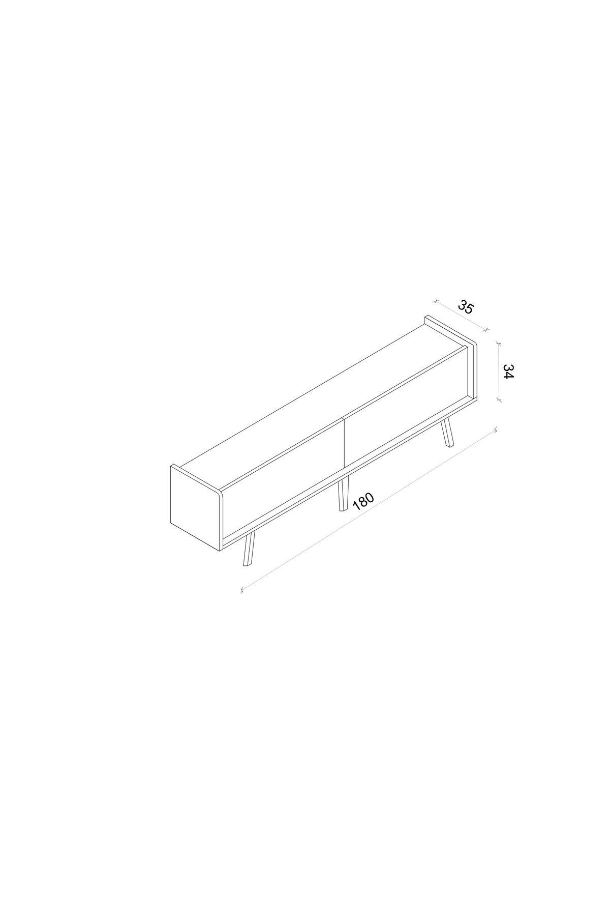 RİGEL COUNTRY BEYAZ MDF 2 KAPAKLI (DÜŞME KAPAK) AHŞAP AYAKLI 180 CM TV ÜNİTESİ