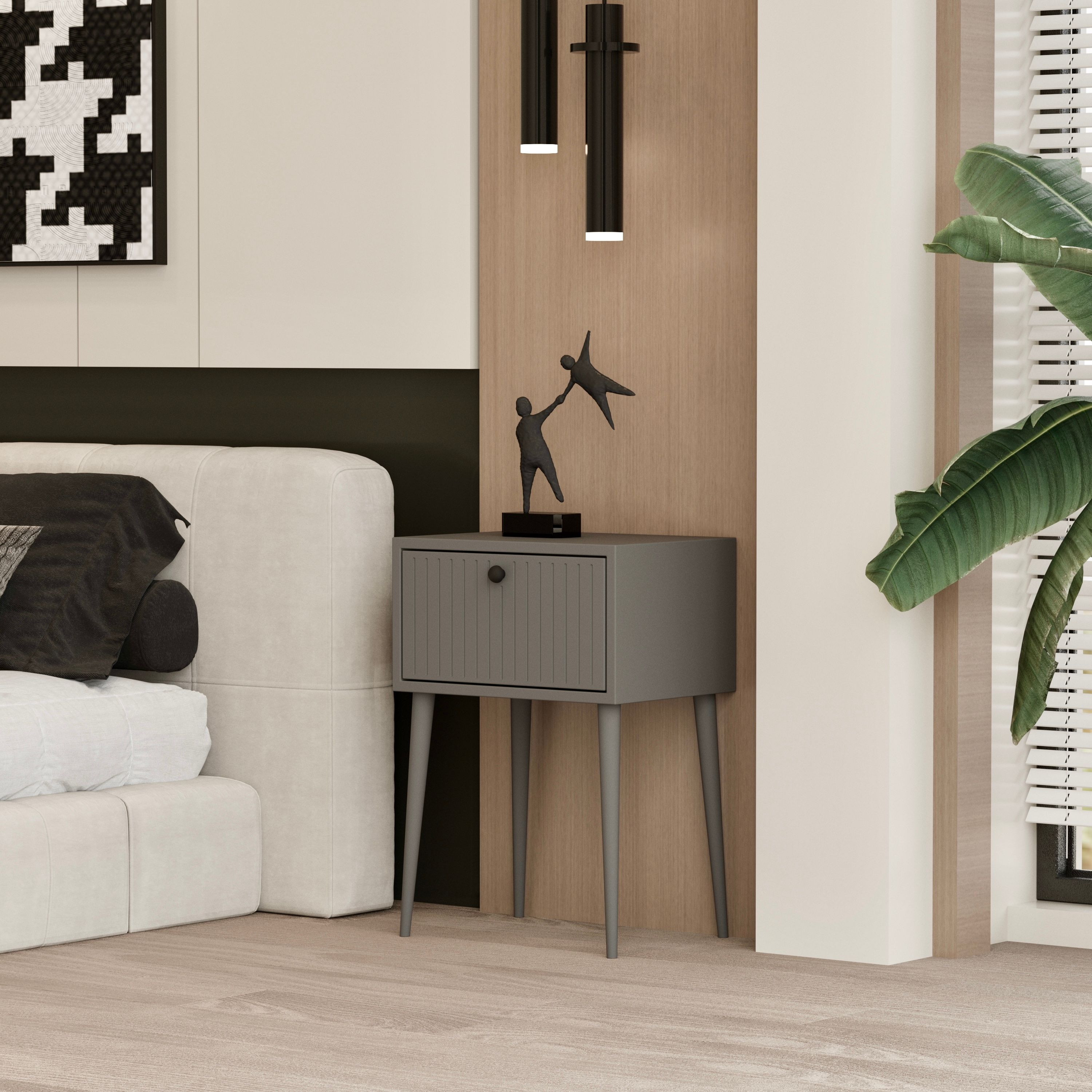 CANOPUS MDF GRİ AHŞAP AYAKLI TEK KAPAKLI KOMODİN