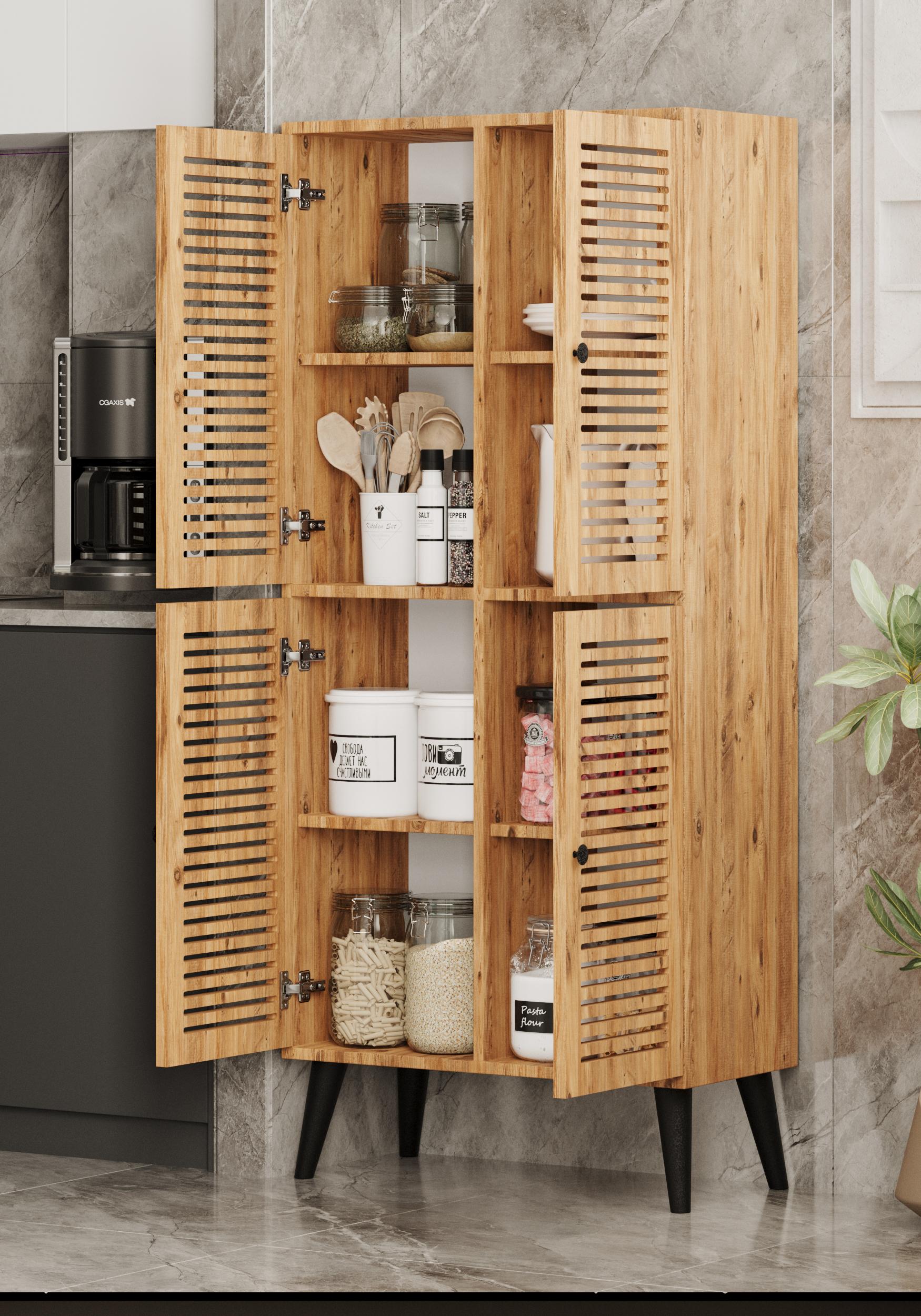 DENEB MDF ATLANTİK ÇAM RENGİ 4 Kapaklı(Panjur Kapak) Ahşap Ayaklı Kiler Dolabı