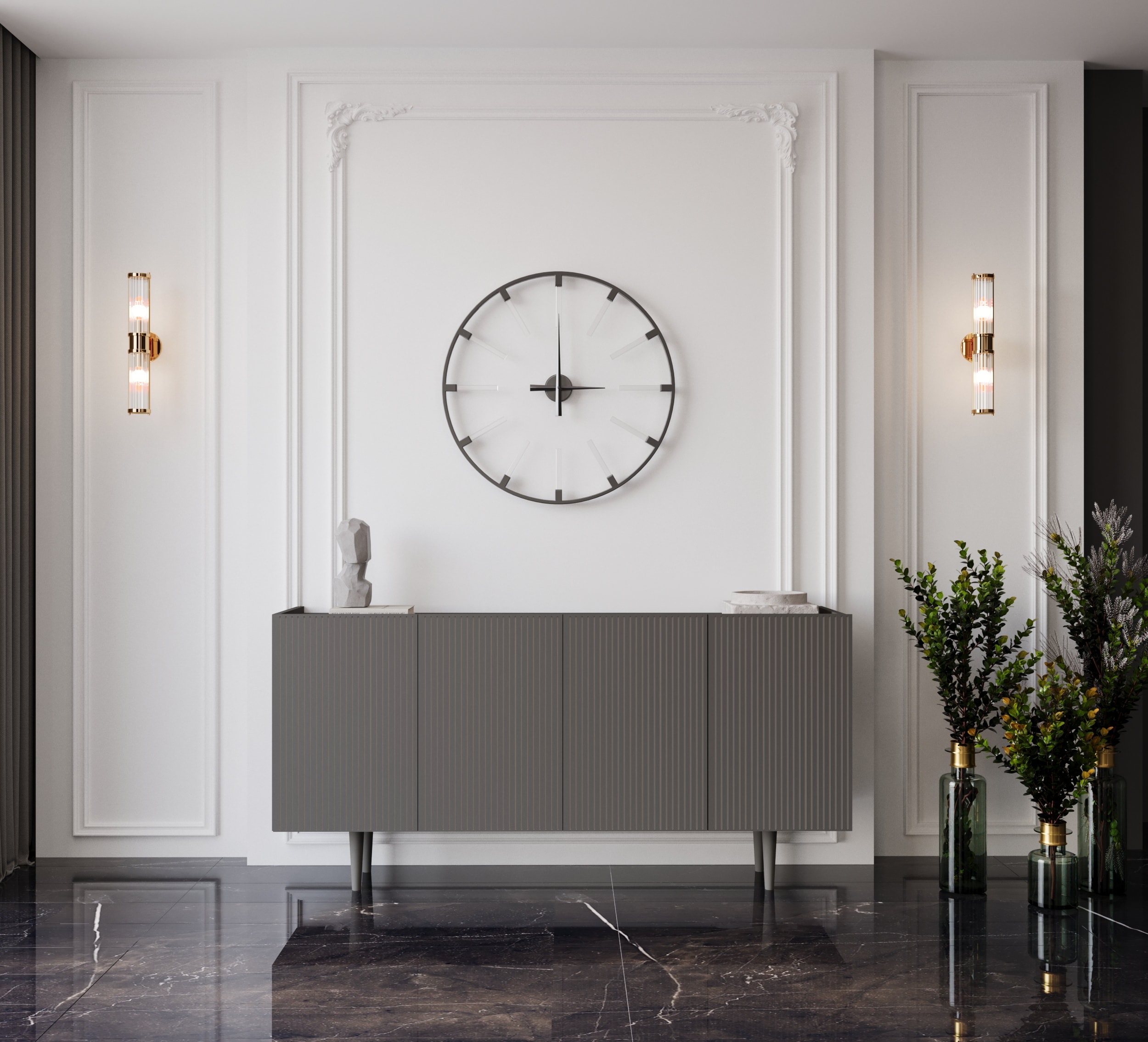 Capella Mdf 4 Kapaklı Raflı 160 cm Konsol - GRİ