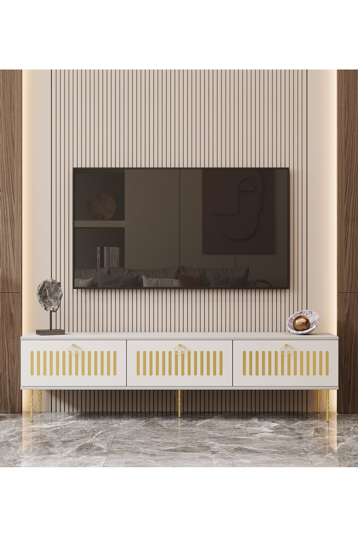 Andromeda GOLD SERİSİ 180 cm 3 kapaklı MDF TV ÜNİTESİ 180 x 50 x 32 cm