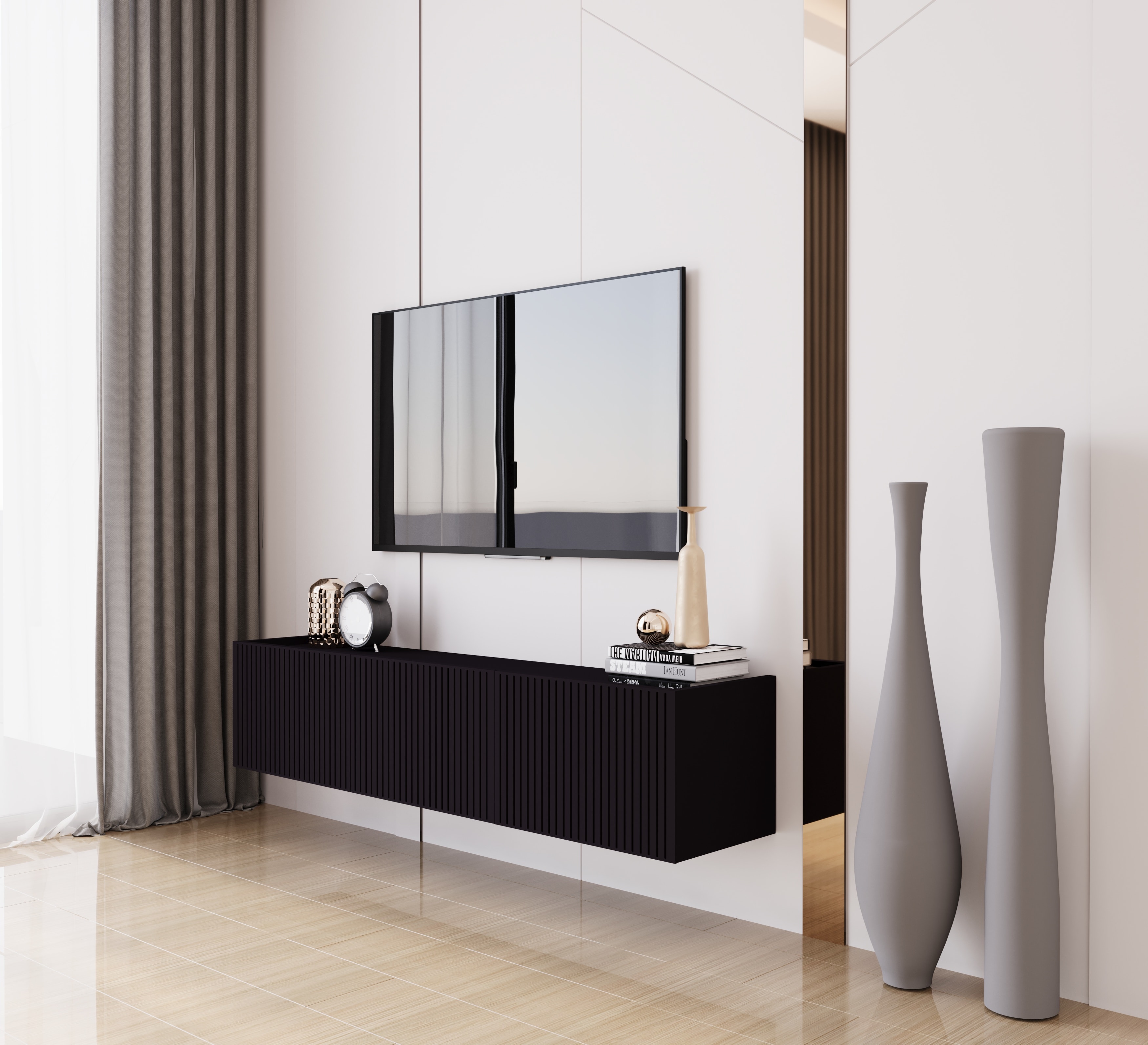 Capella 140 Cm Tv Ünitesi Mdf 3 Kapaklı Duvara Monte 