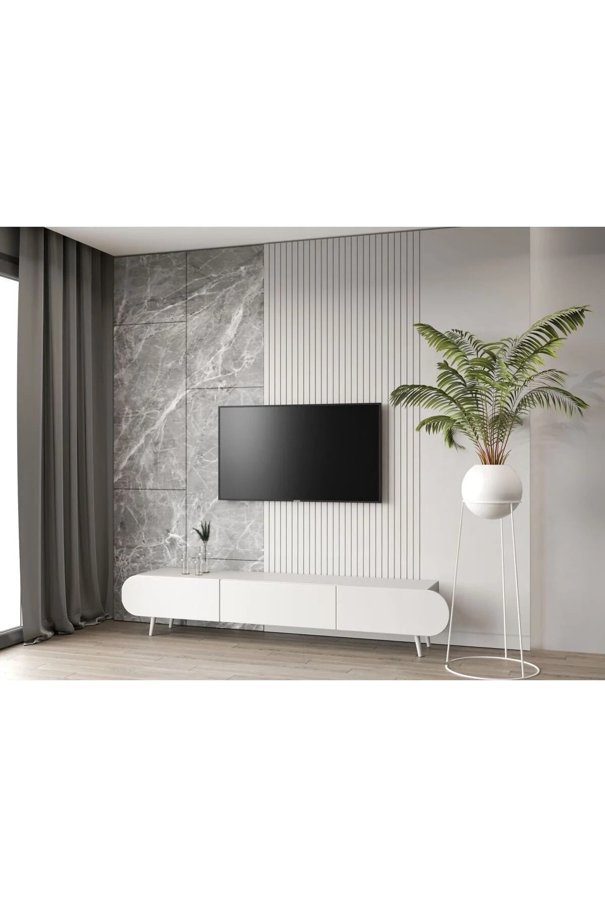 REGULUS MDF 3 KAPAKLI AHŞAP AYAKLI 200 Cm COUNTRY TV ÜNİTESİ