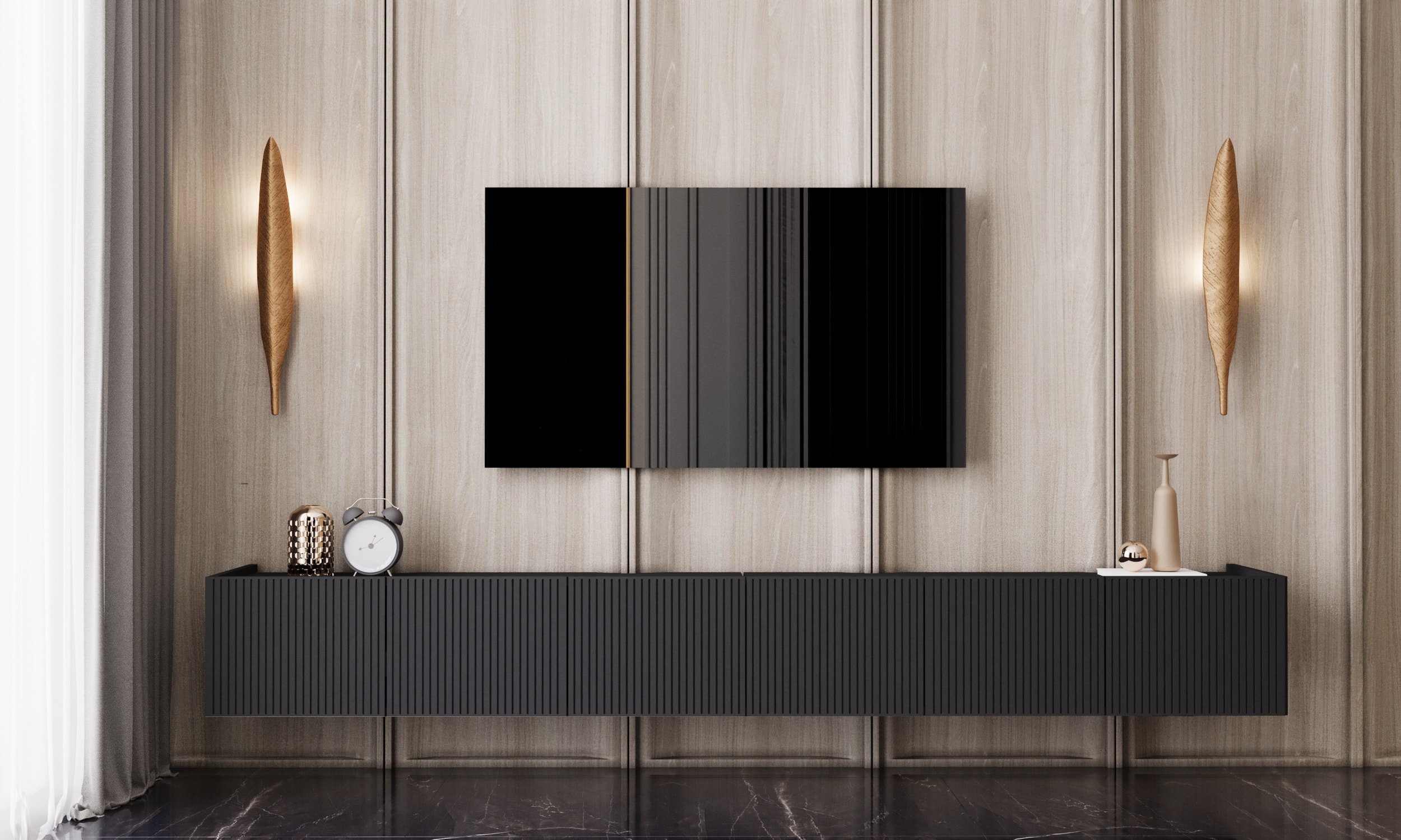CAPELLA 240 Cm Tv Ünitesi Mdf 6 Kapaklı Duvara Monte (120 CM X 2 ADET) 