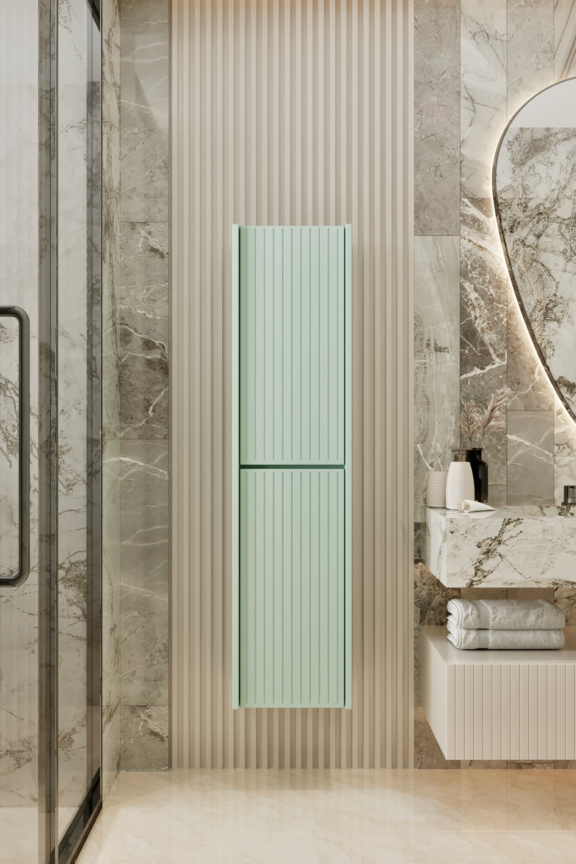 CAPELLA MDF ÇOK AMAÇLI BANYO DOLABI 138x34 CM - MİNT YEŞİLİ