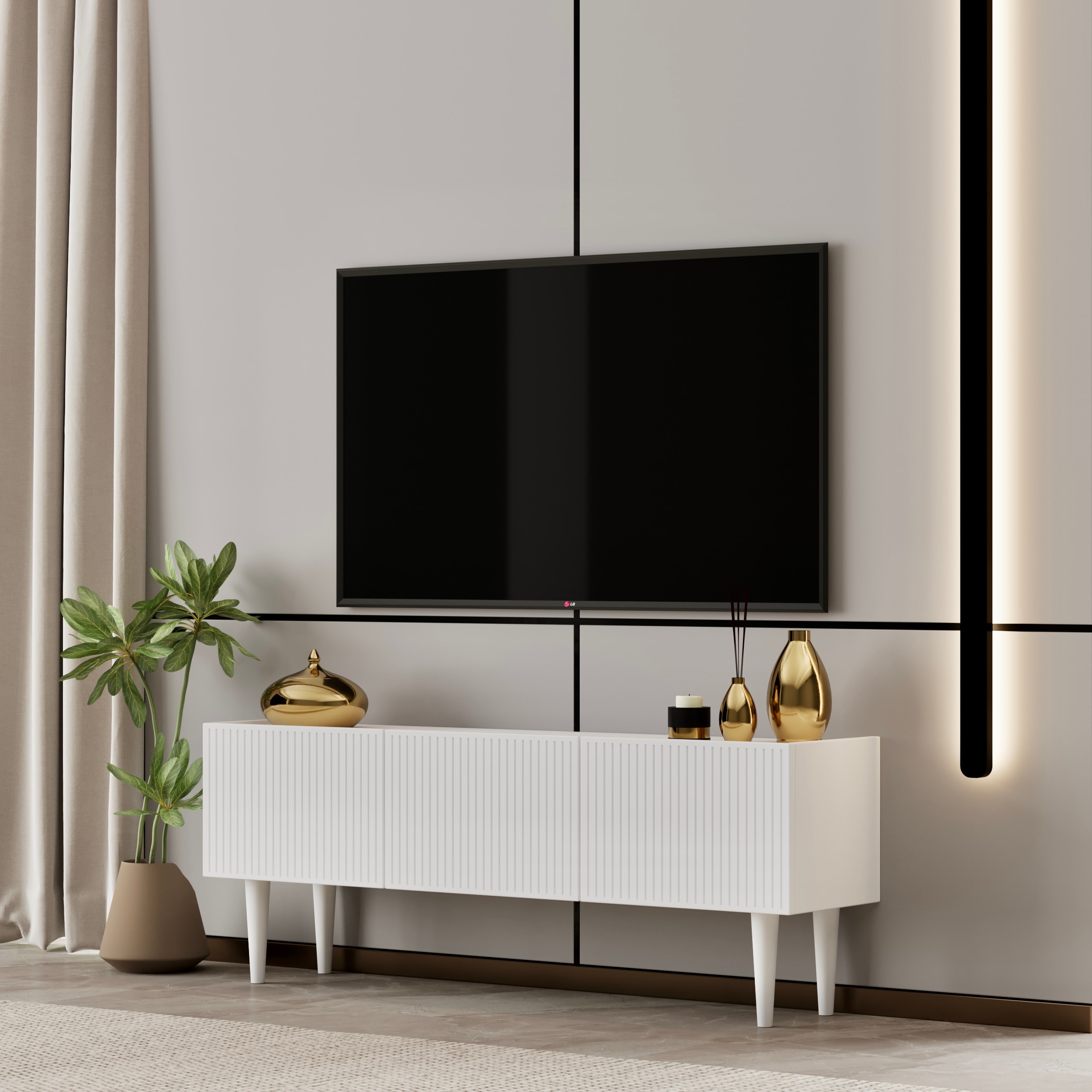 Capella Tv Ünitesi MDF 120 cm ayaklı kapaklı raflı