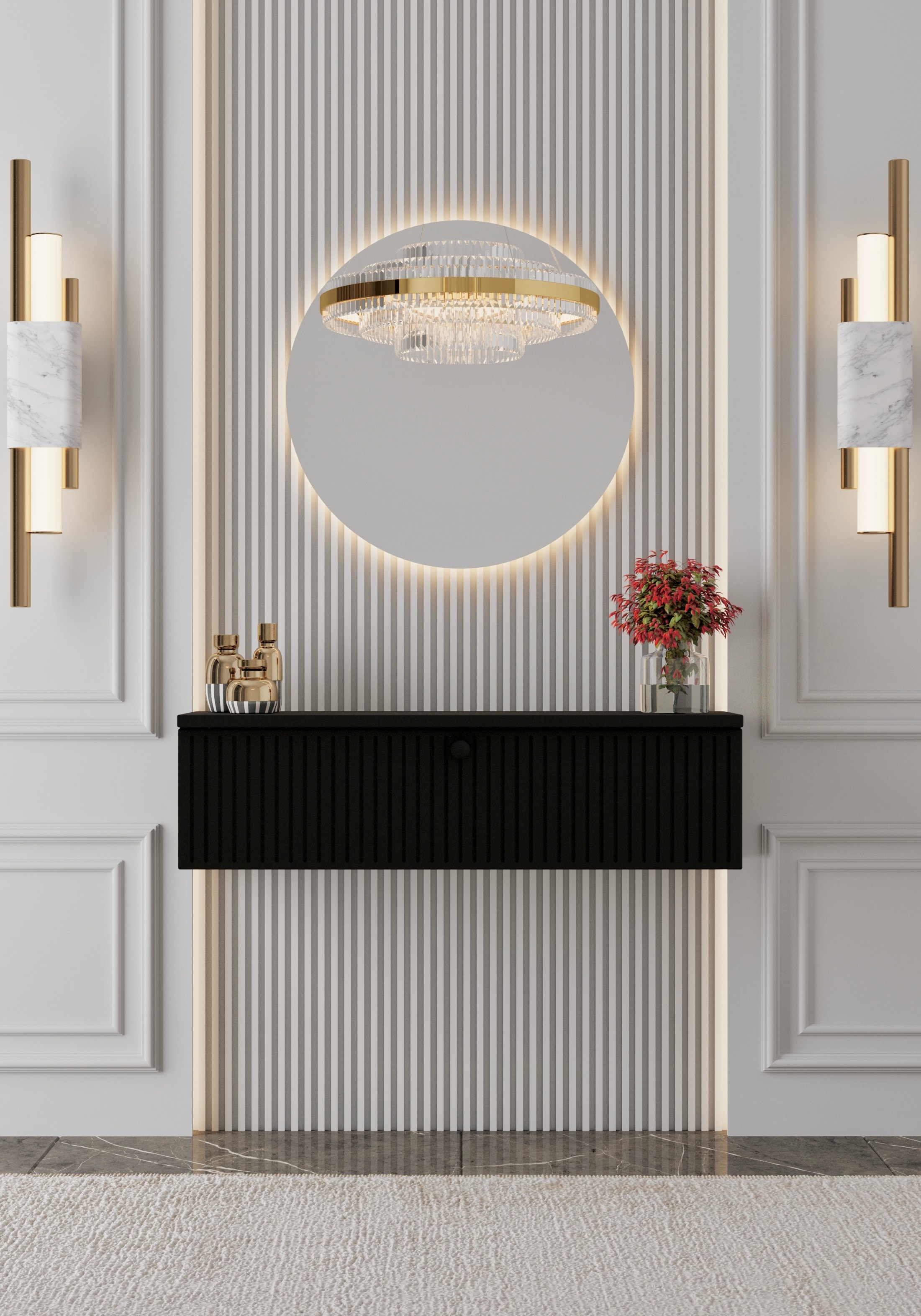 MİMOSA MDF DUVARA MONTE KAPAKLI DRESUAR (50 cm) - SİYAH